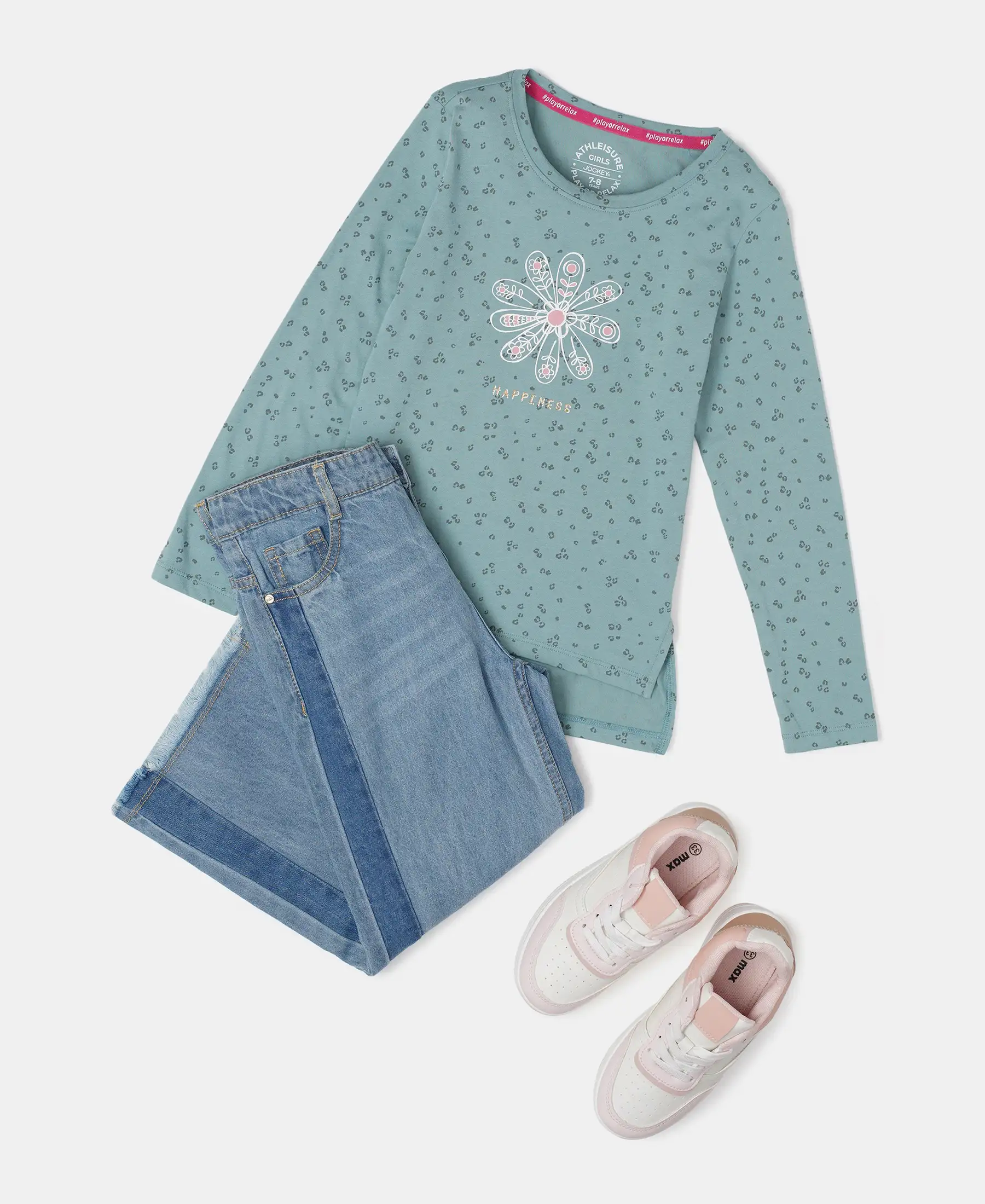 Girl's Super Combed Cotton Printed Full Sleeve T-Shirt - Mineral Blue - Image 4
