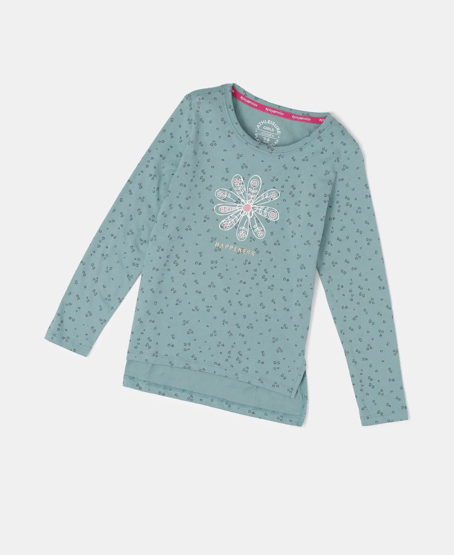 Girl's Super Combed Cotton Printed Full Sleeve T-Shirt - Mineral Blue - Image 5