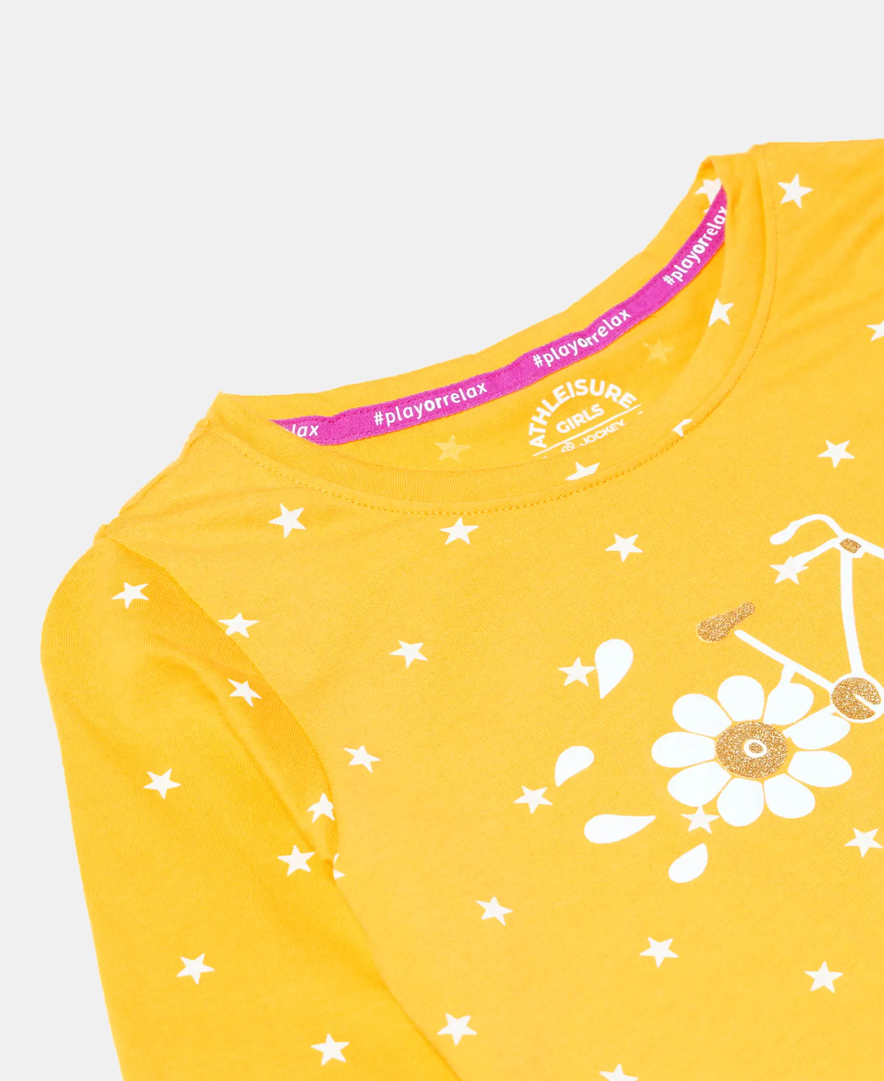 Girl's Super Combed Cotton Printed Full Sleeve T-Shirt - Spectra Yellow - Image 3