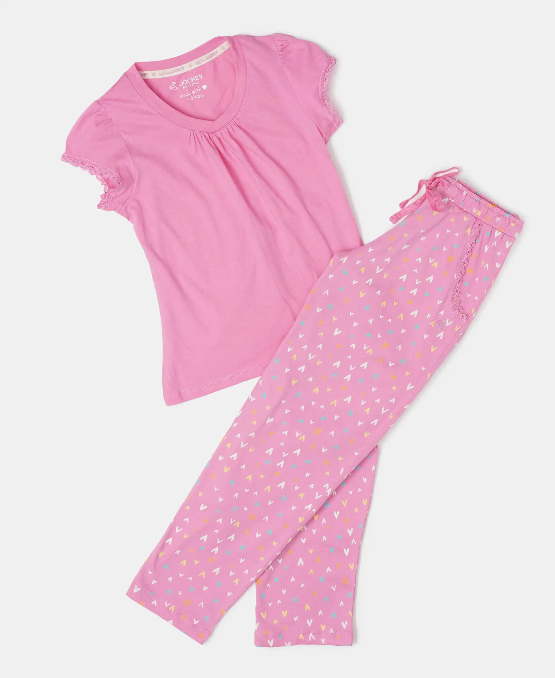 Girl's Super Combed Cotton Printed Pyjama - Wild Orchid Printed - Image 4
