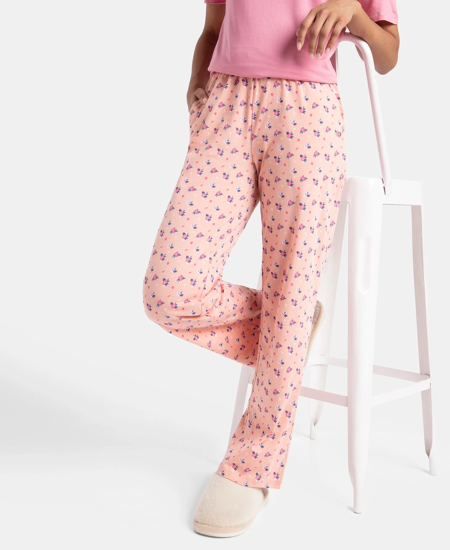 Super Combed Cotton Printed Pyjama with Side Pockets - Coral Almond - Image 5