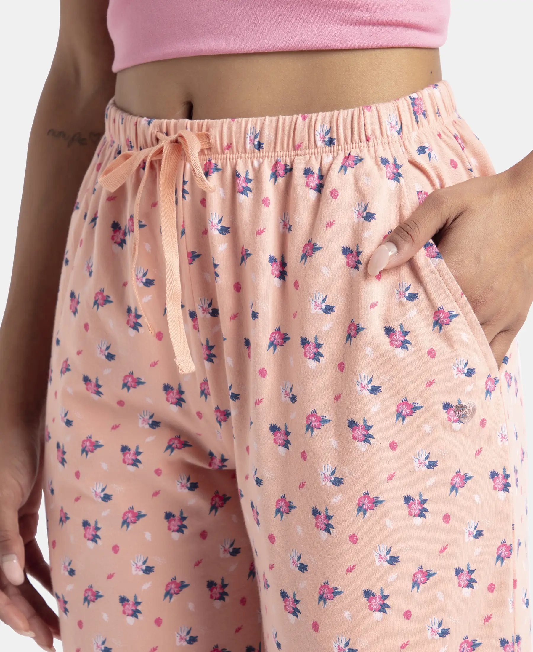 Super Combed Cotton Printed Pyjama with Side Pockets - Coral Almond - Image 6