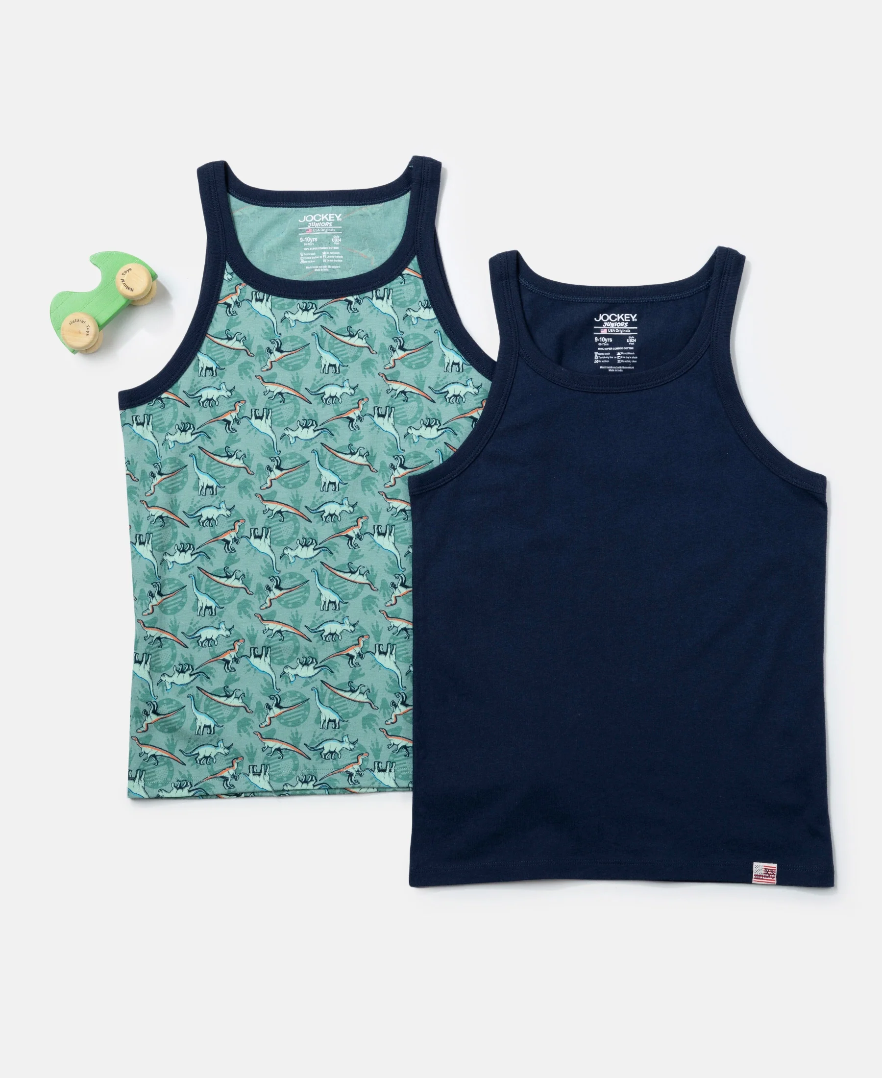 Super Combed Cotton Printed Round Neck Sleeveless Vest - Feldspar & Navy (Pack of 2) - Image 5