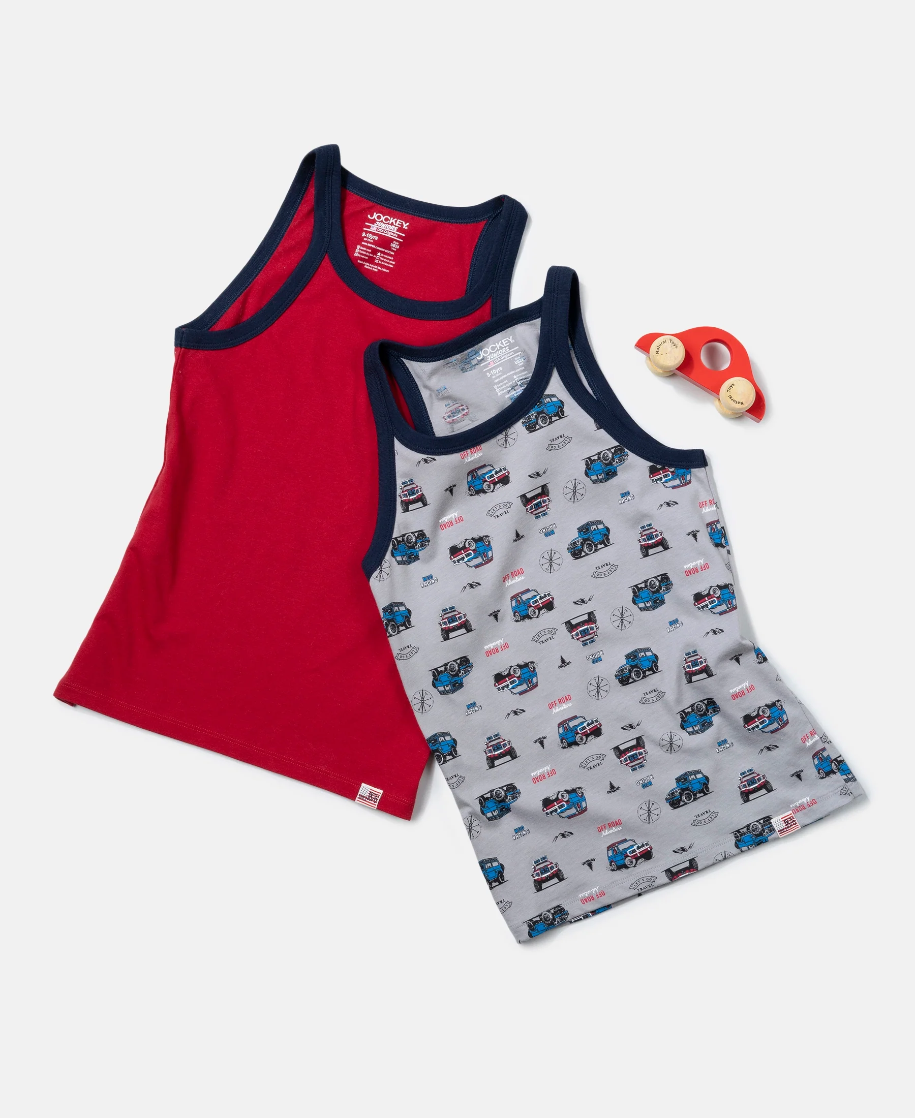 Super Combed Cotton Printed Round Neck Sleeveless Vest - Ultimate Grey & Chilli Pepper (Pack of 2) - Image 5