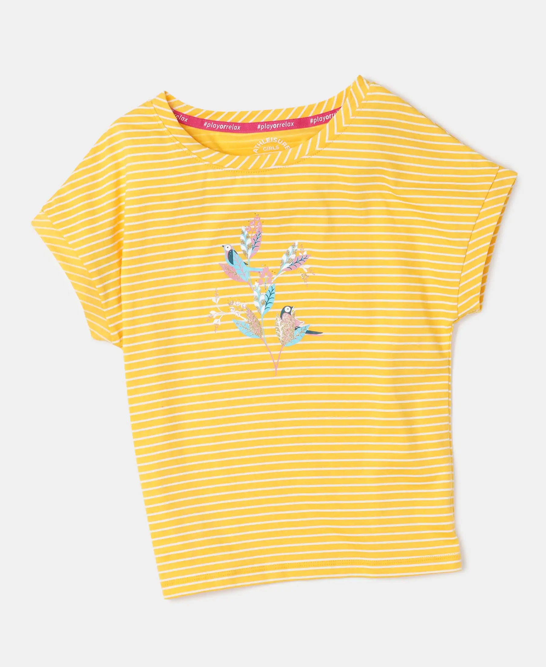 Girl's Super Combed Cotton Printed Short Sleeve T-Shirt - Spectra Yellow - Image 5