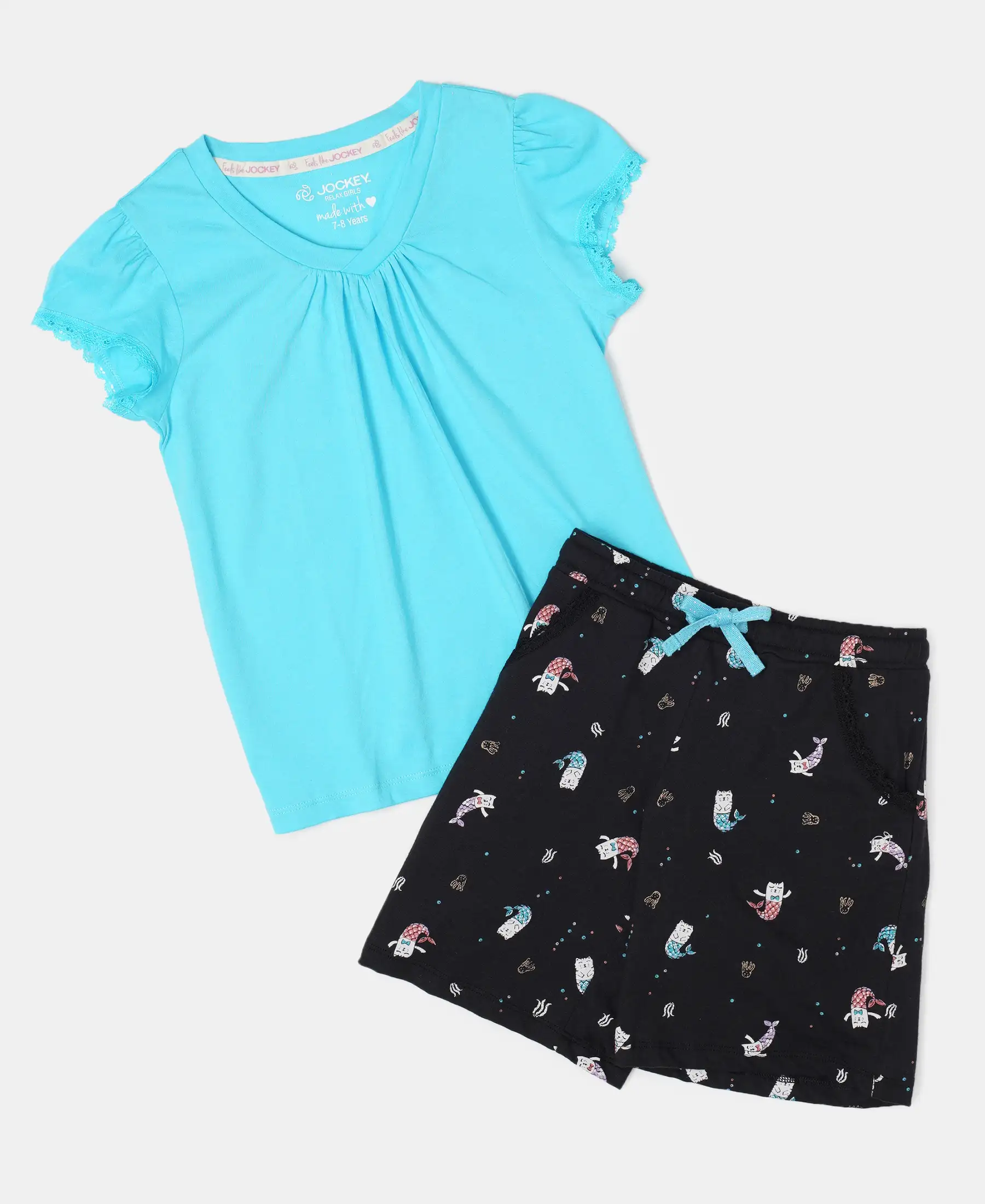 Girl's Super Combed Cotton Printed Shorts - Black Printed - Image 4