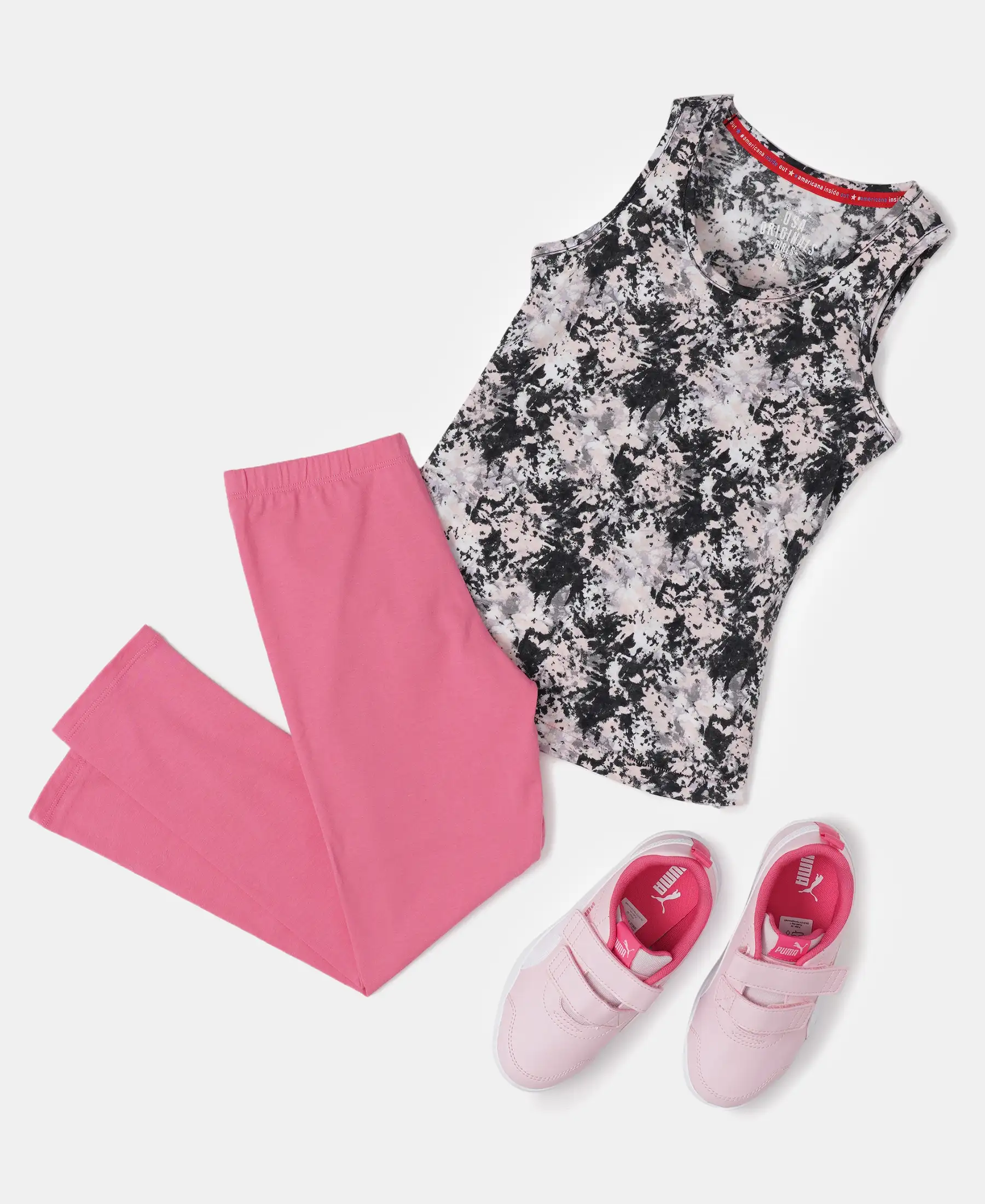 Girl's Super Combed Cotton Printed Tank Top - Black Printed - Image 4