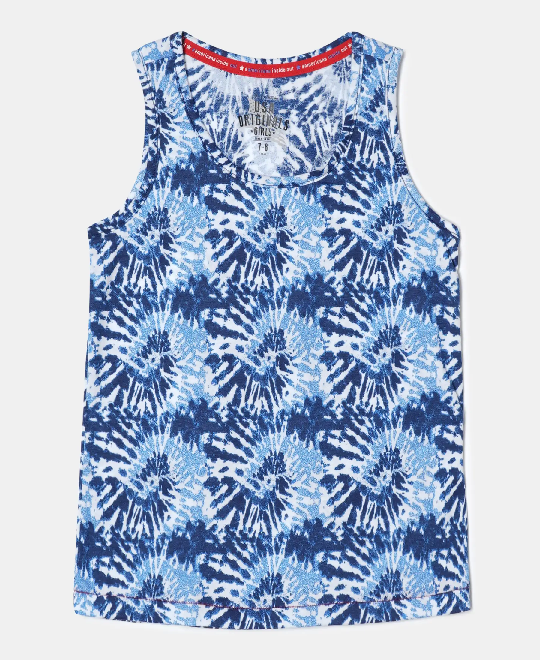 Girl's Super Combed Cotton Printed Tank Top - Imperial Blue Printed