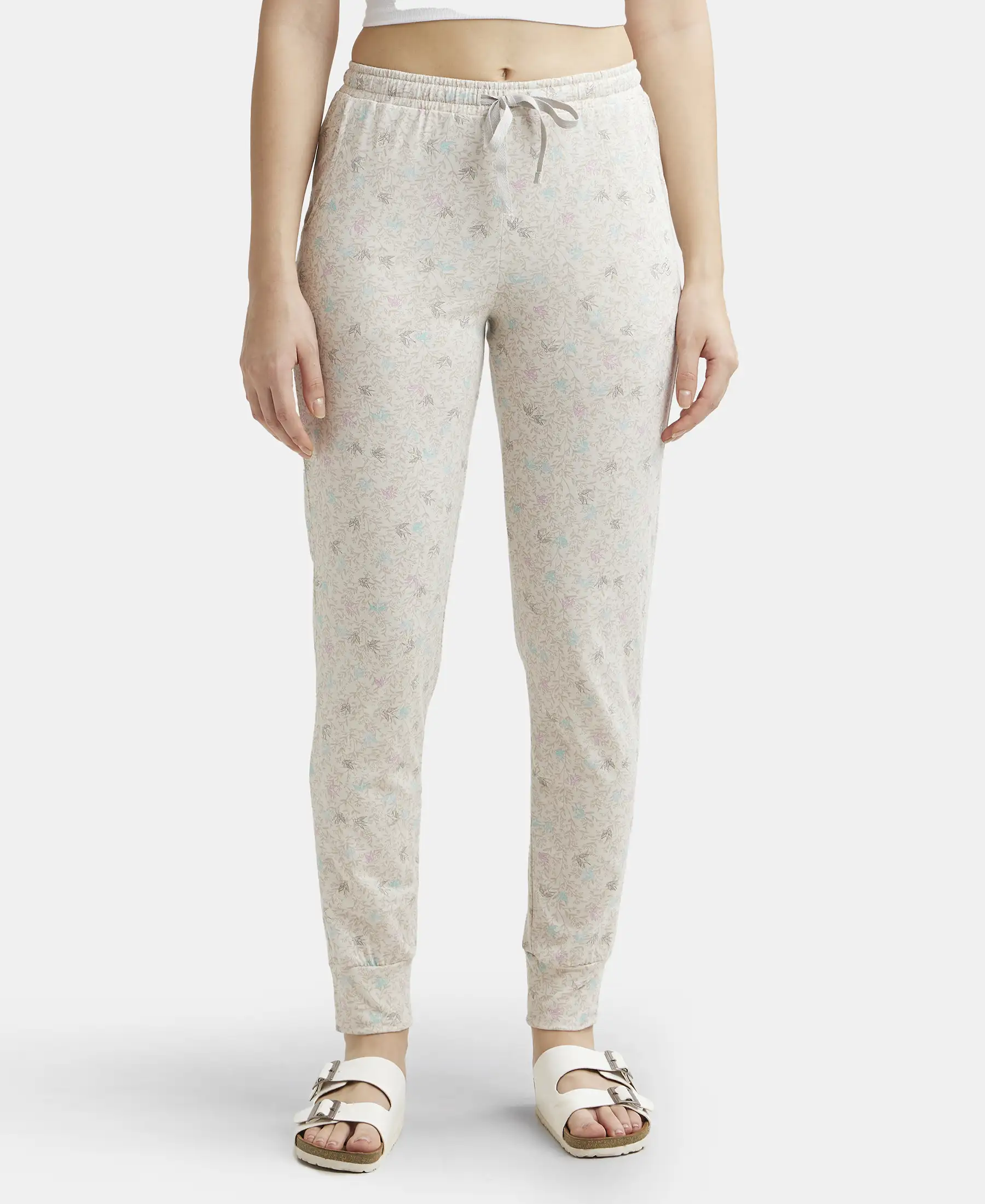 Super Combed Cotton Relaxed Fit Cuffed Hem Styled Printed Pyjama With Side Pockets - Vapour Blue