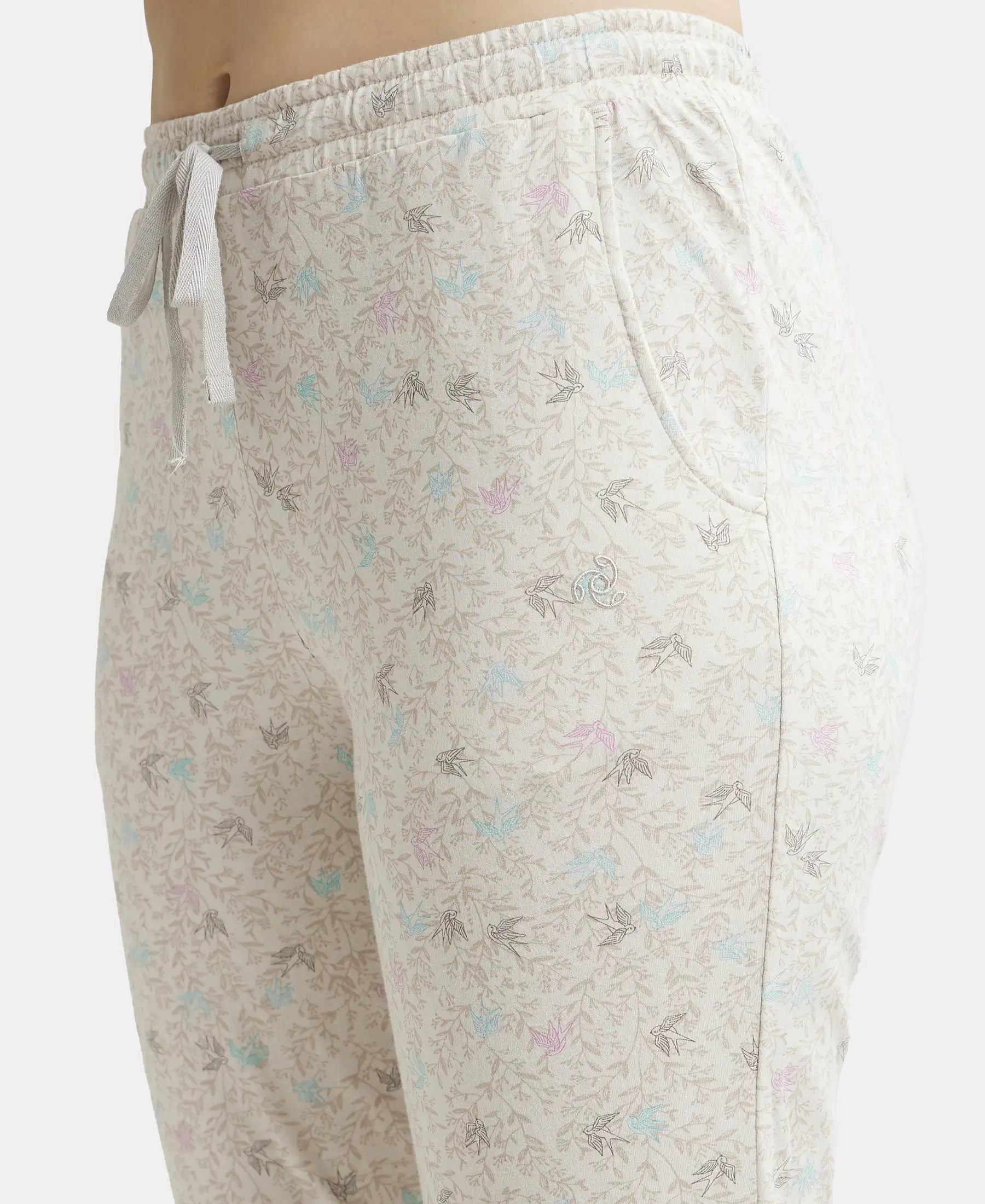 Super Combed Cotton Relaxed Fit Cuffed Hem Styled Printed Pyjama With Side Pockets - Vapour Blue - Image 7