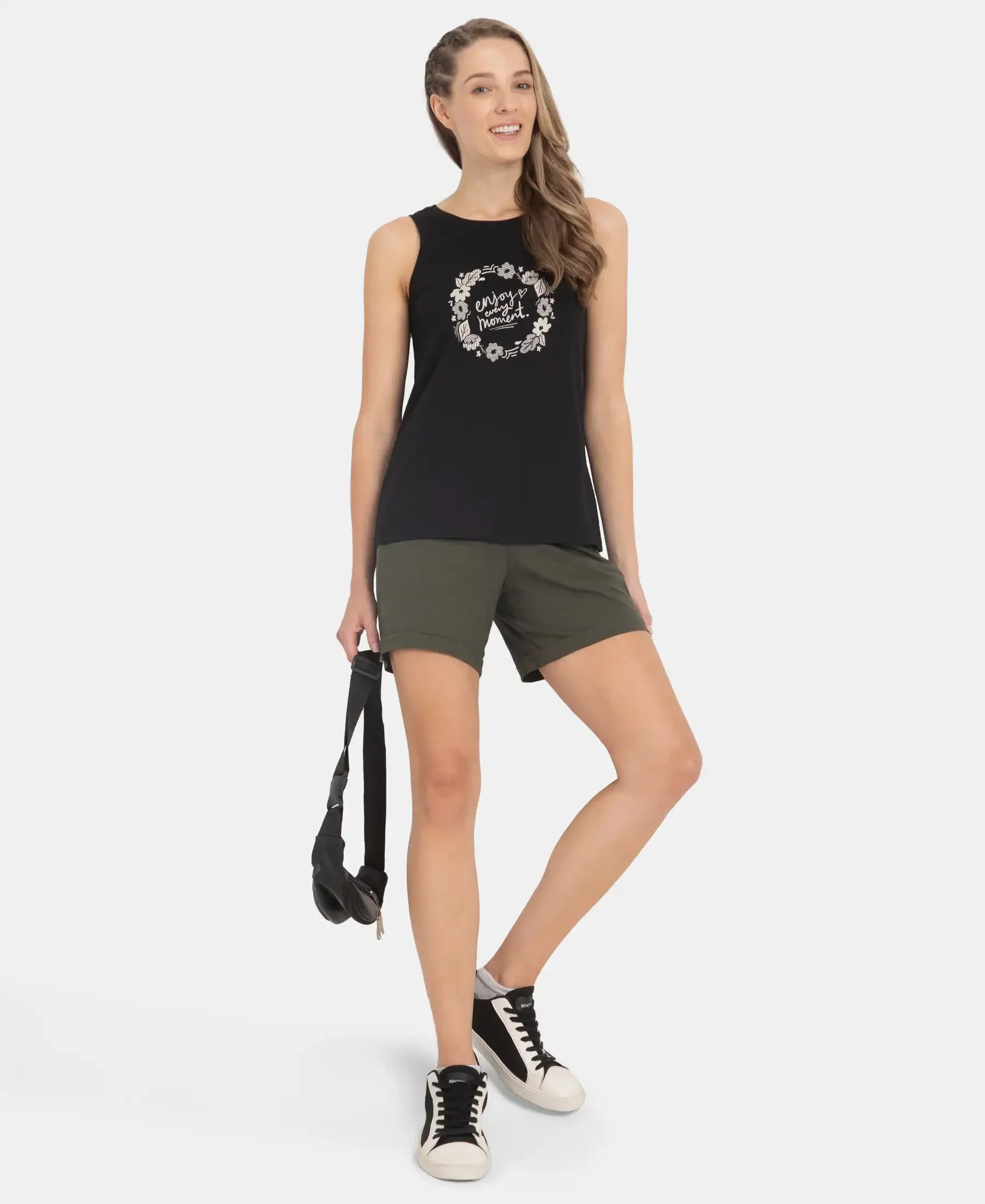 Super Combed Cotton Relaxed Fit Printed Racerback Styled Tank Top - Black - Image 6