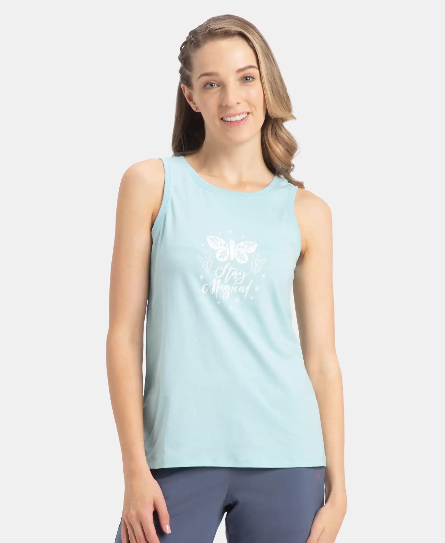 Super Combed Cotton Relaxed Fit Printed Racerback Styled Tank Top - Sea Angel