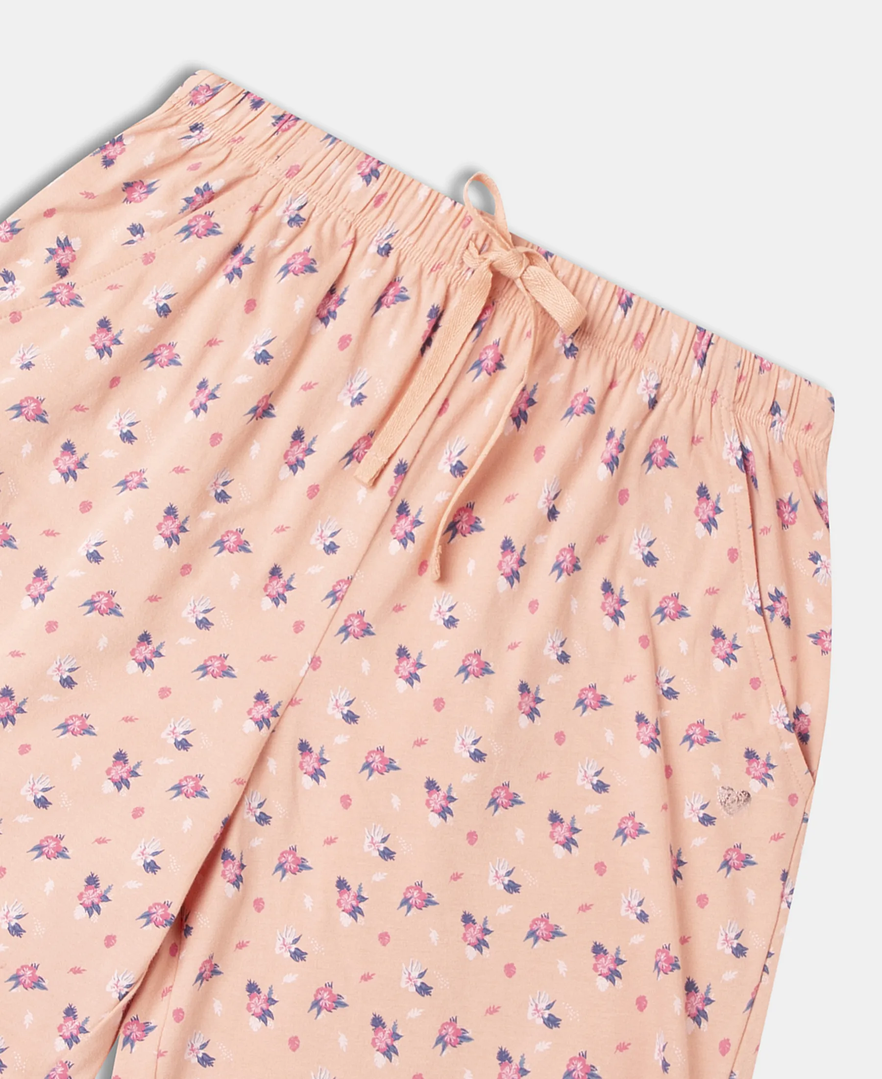 Super Combed Cotton Relaxed Fit Printed Sleep Shorts with Side Pockets - Coral Almond - Image 8