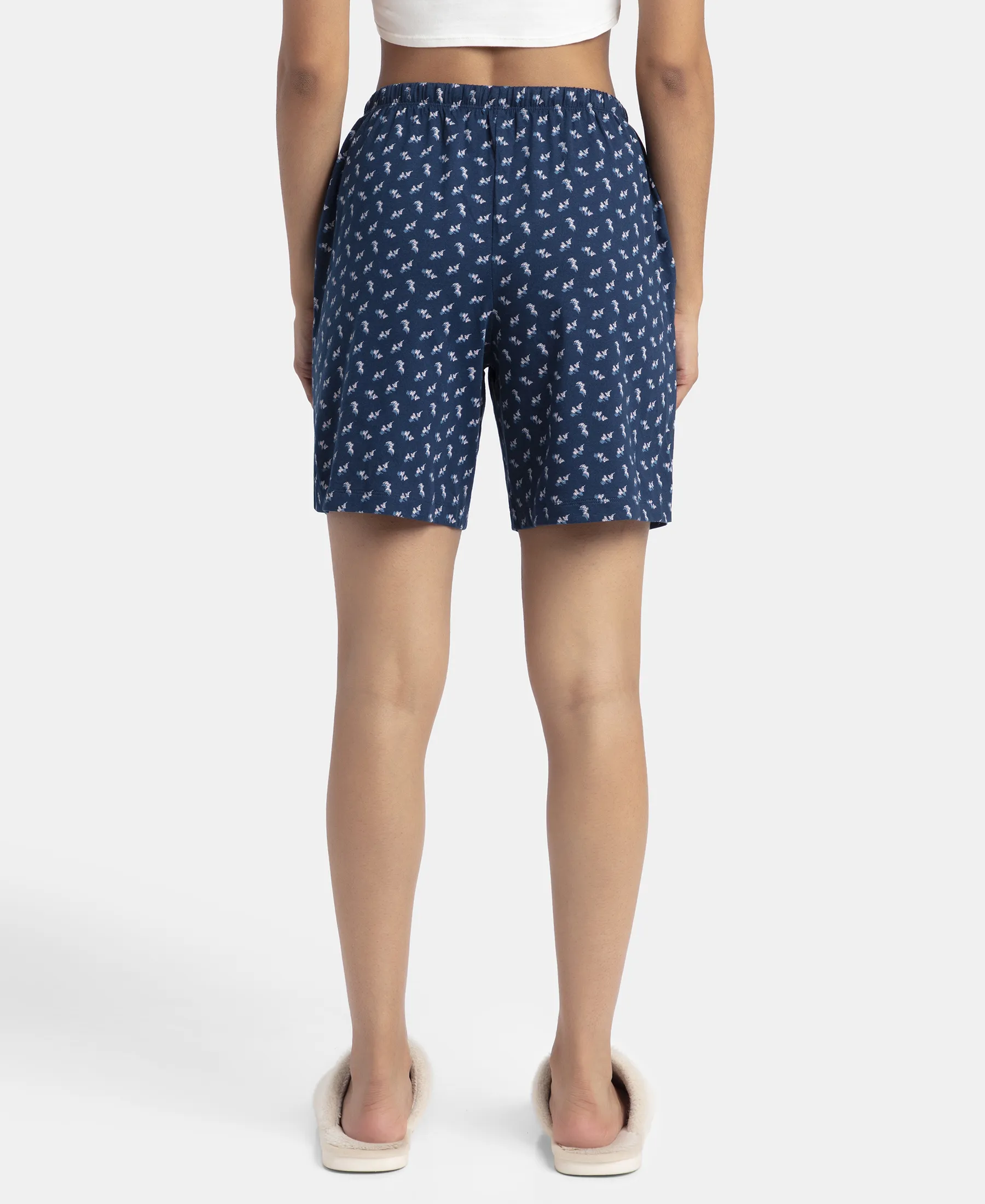 Super Combed Cotton Relaxed Fit Printed Sleep Shorts with Side Pockets - Pageant Blue - Image 3