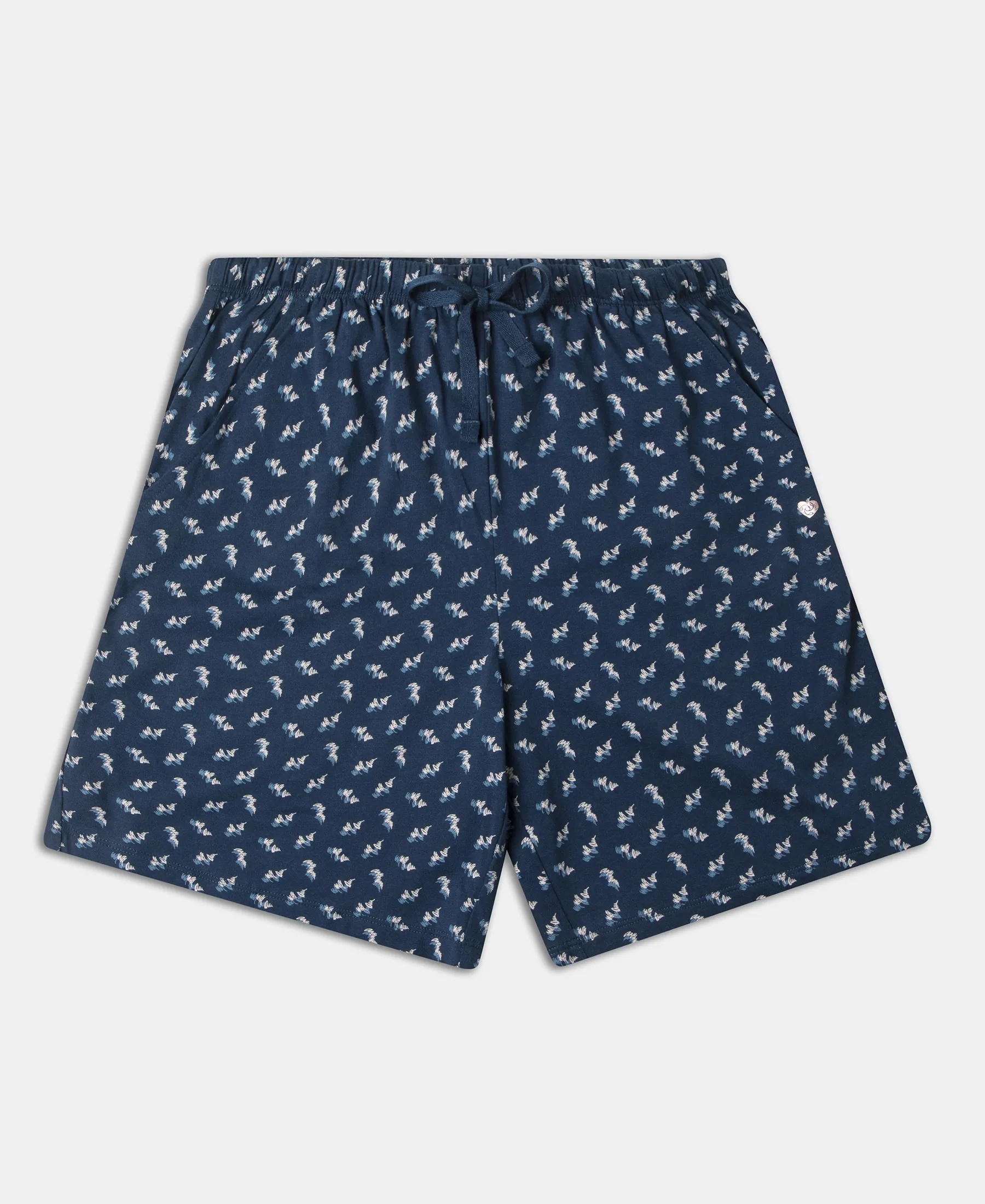 Super Combed Cotton Relaxed Fit Printed Sleep Shorts with Side Pockets - Pageant Blue - Image 7