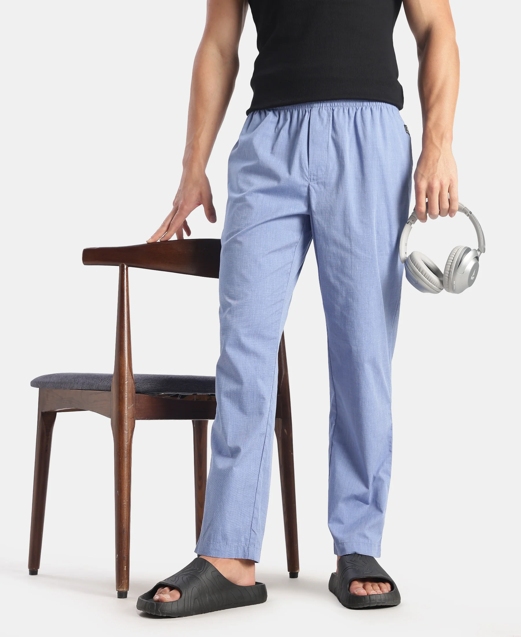 Super Combed Cotton Relaxed Fit Pyjama with Side Pockets - Blue Chambray - Image 5