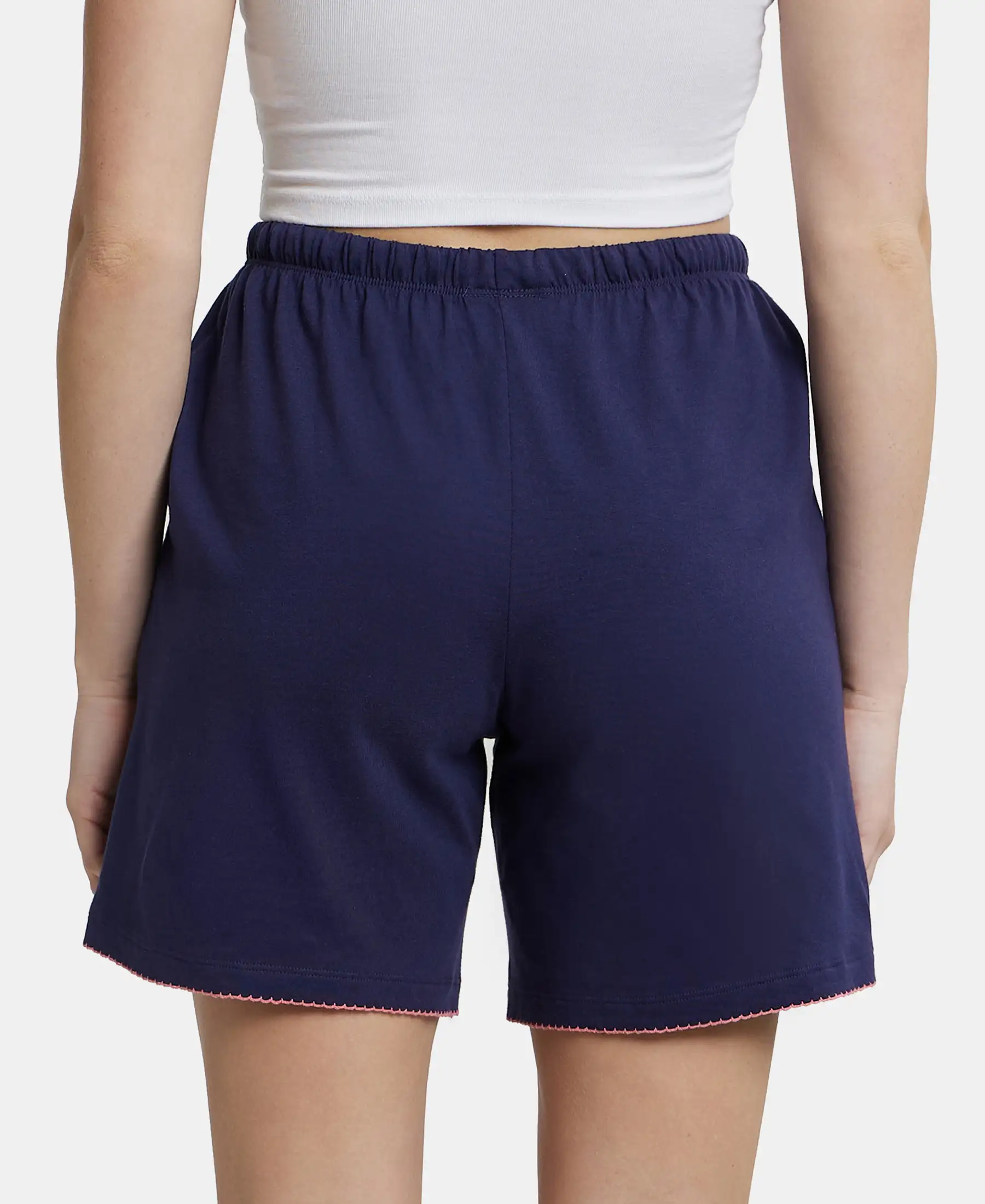 Super Combed Cotton Relaxed Fit Sleep Shorts with Convenient Side Pockets - Classic Navy - Image 3