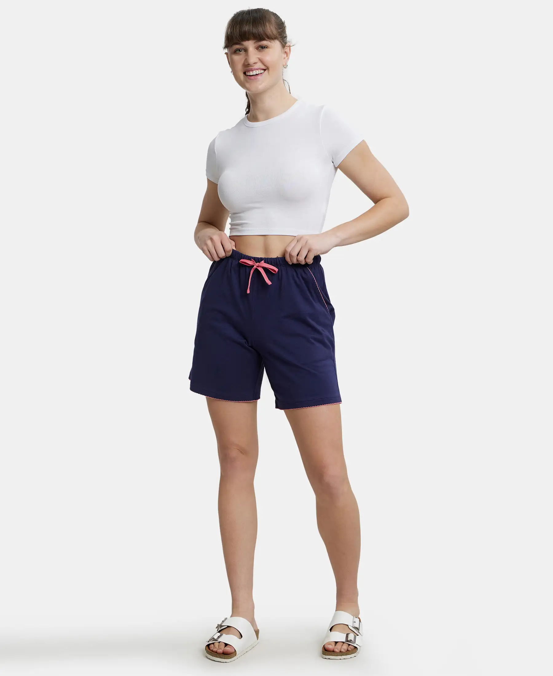 Super Combed Cotton Relaxed Fit Sleep Shorts with Convenient Side Pockets - Classic Navy - Image 4