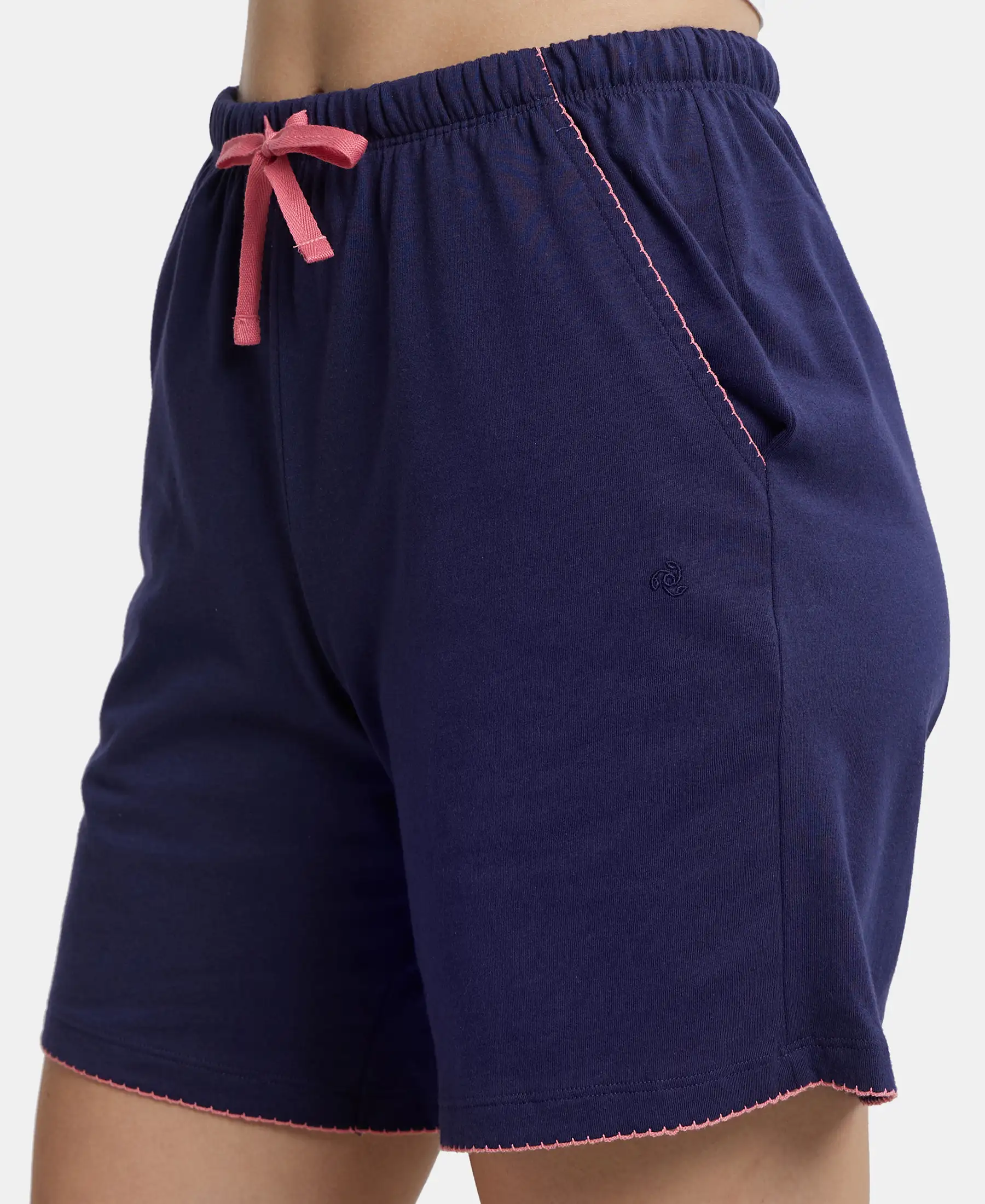 Super Combed Cotton Relaxed Fit Sleep Shorts with Convenient Side Pockets - Classic Navy - Image 7