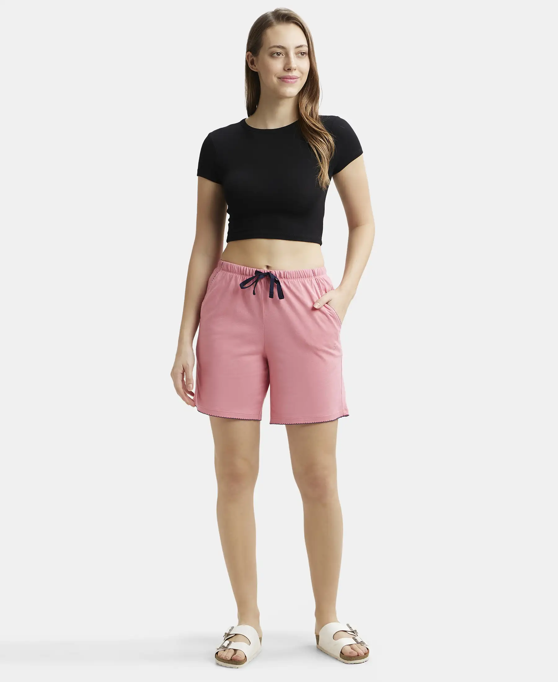 Super Combed Cotton Relaxed Fit Sleep Shorts with Convenient Side Pockets - Confetti - Image 4