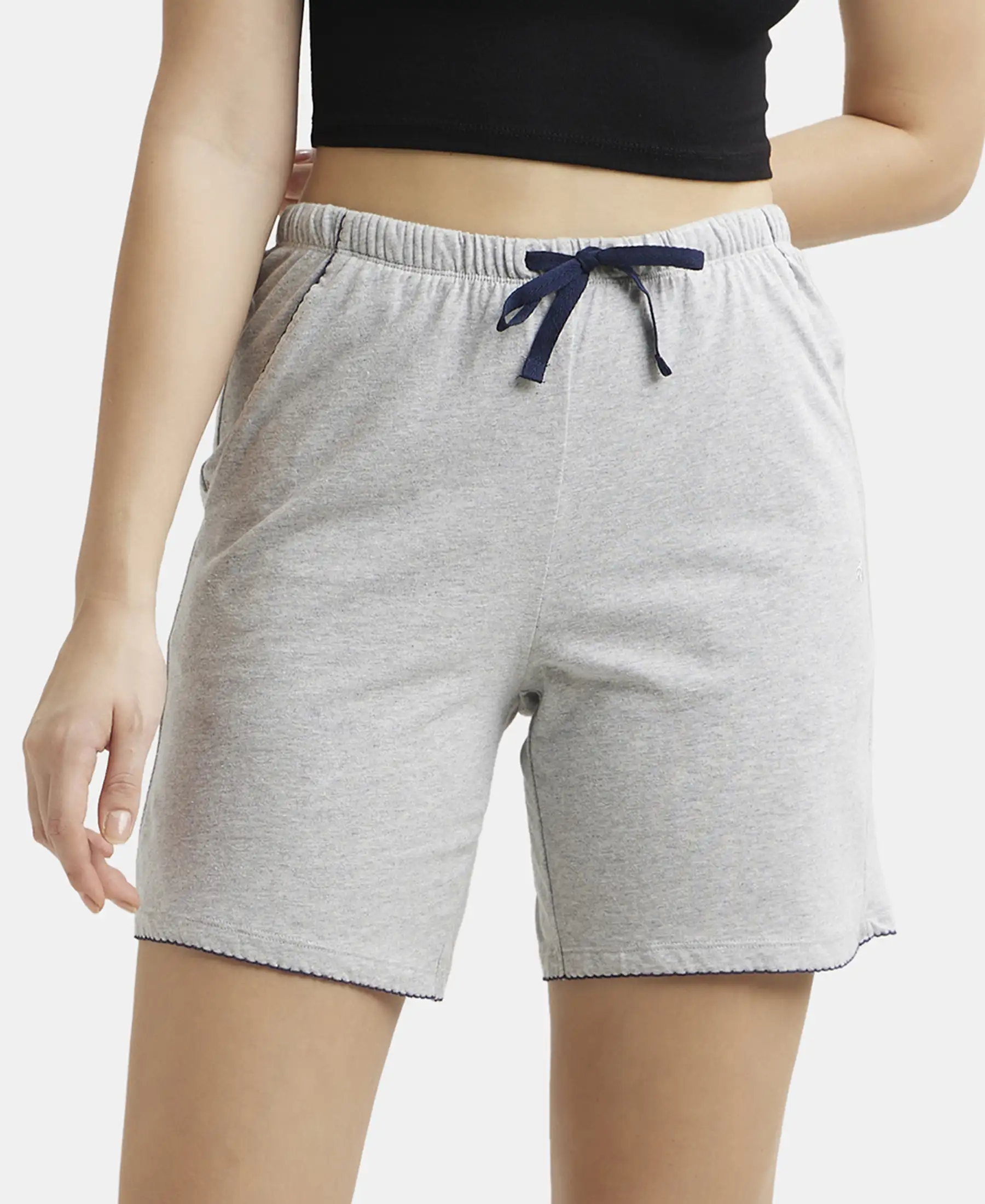 Super Combed Cotton Relaxed Fit Sleep Shorts with Convenient Side Pockets - Light Grey Melange - Image 5