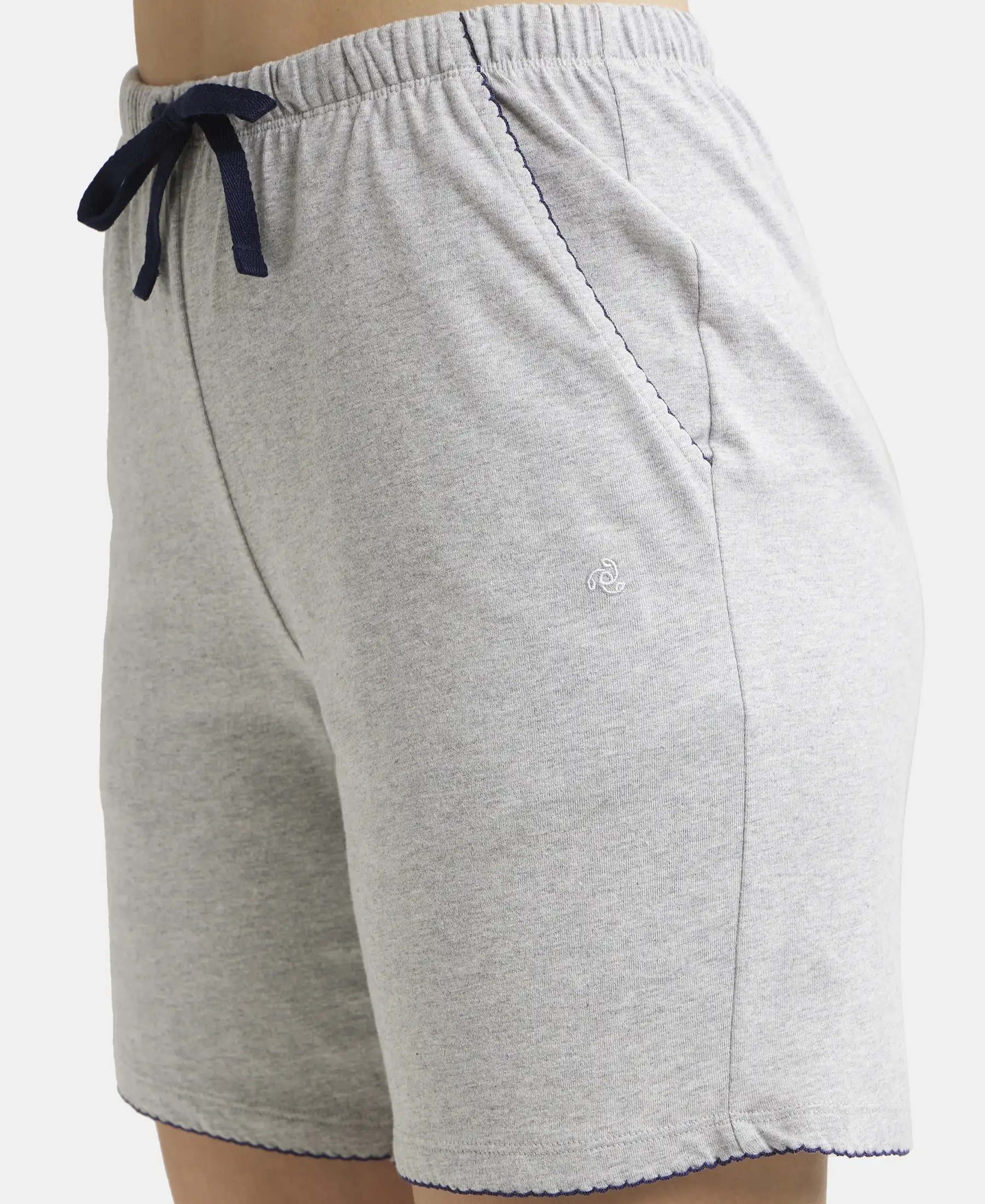 Super Combed Cotton Relaxed Fit Sleep Shorts with Convenient Side Pockets - Light Grey Melange - Image 7