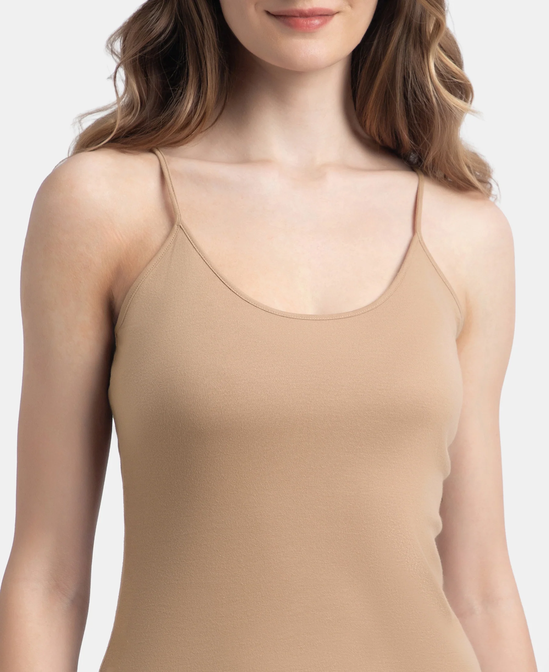 Super Combed Cotton Rib Camisole with Adjustable Straps and StayFresh Treatment - Almondine - Image 7