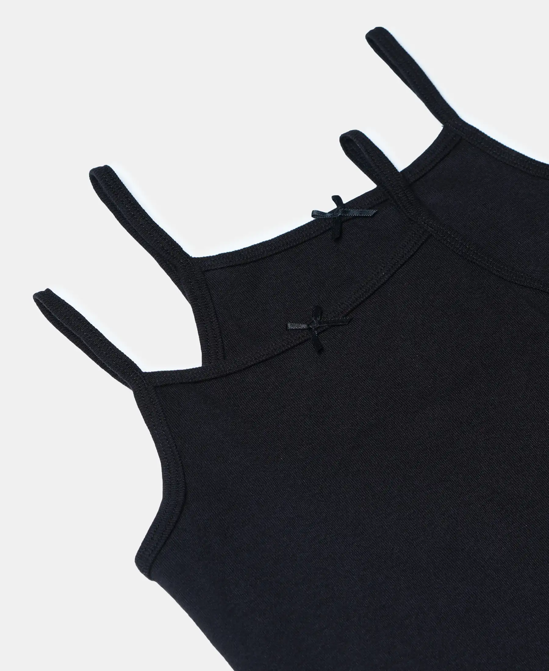 Super Combed Cotton Rib Fabric Camisole with Regular Straps - Black (Pack of 2) - Image 3