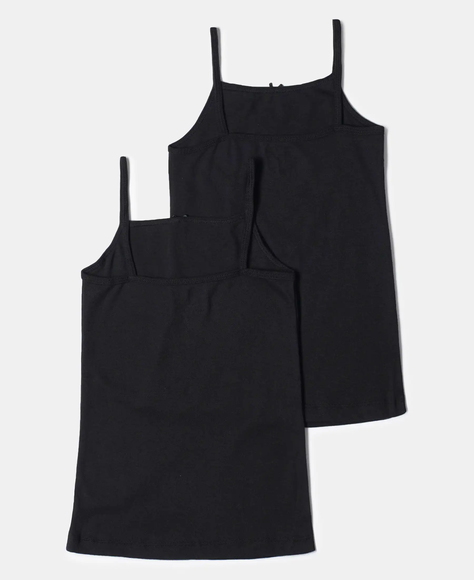 Super Combed Cotton Rib Fabric Camisole with Regular Straps - Black (Pack of 2) - Image 4