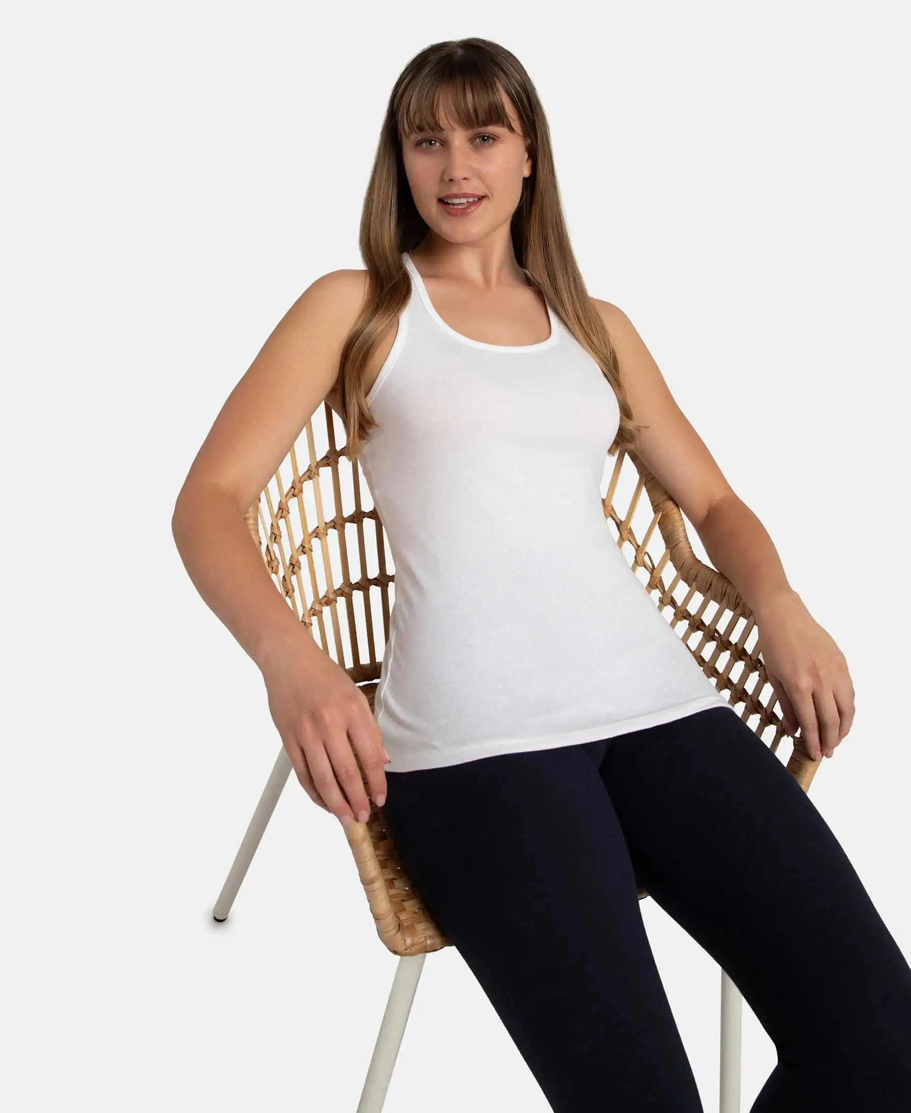 Super Combed Cotton Rib Fabric Slim Fit Solid Racerback Styled Tank Top - White - Image 5
