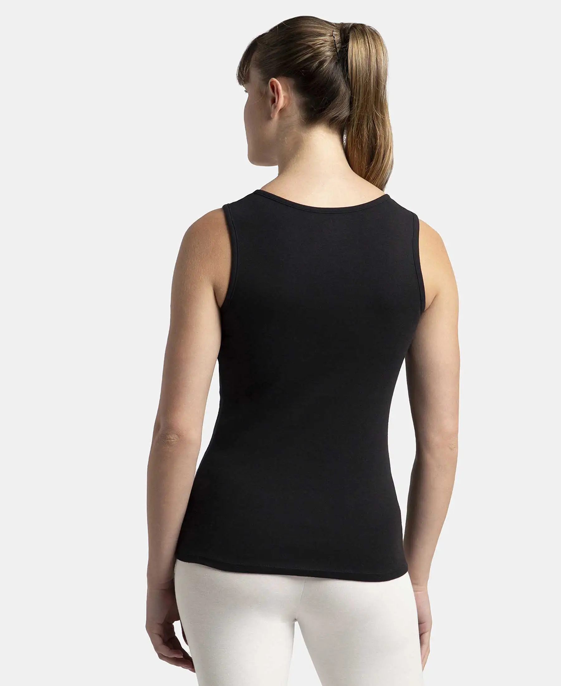 Super Combed Cotton Rib Fabric Slim Fit Solid Tank Top - Black - Image 3