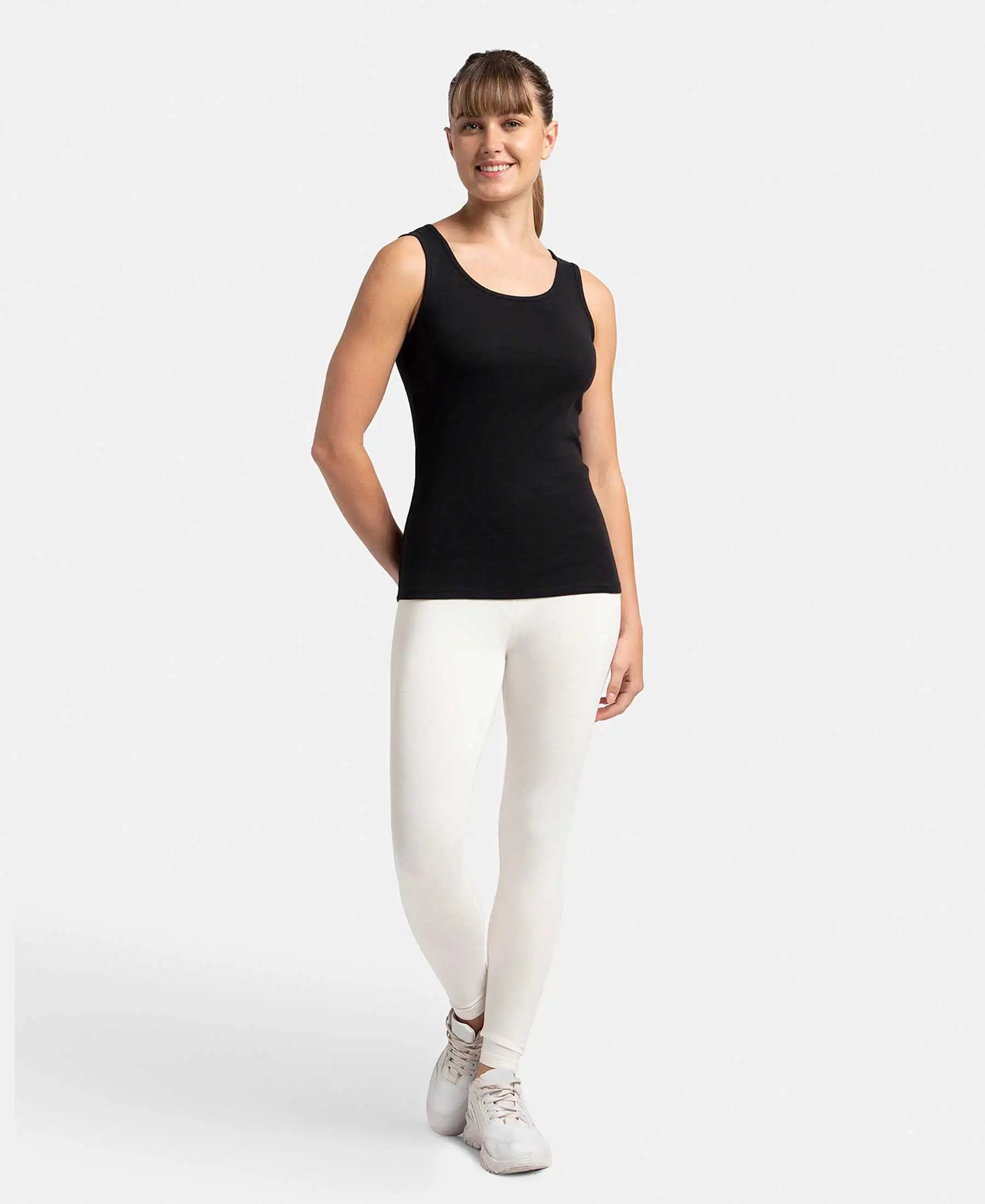 Super Combed Cotton Rib Fabric Slim Fit Solid Tank Top - Black - Image 4