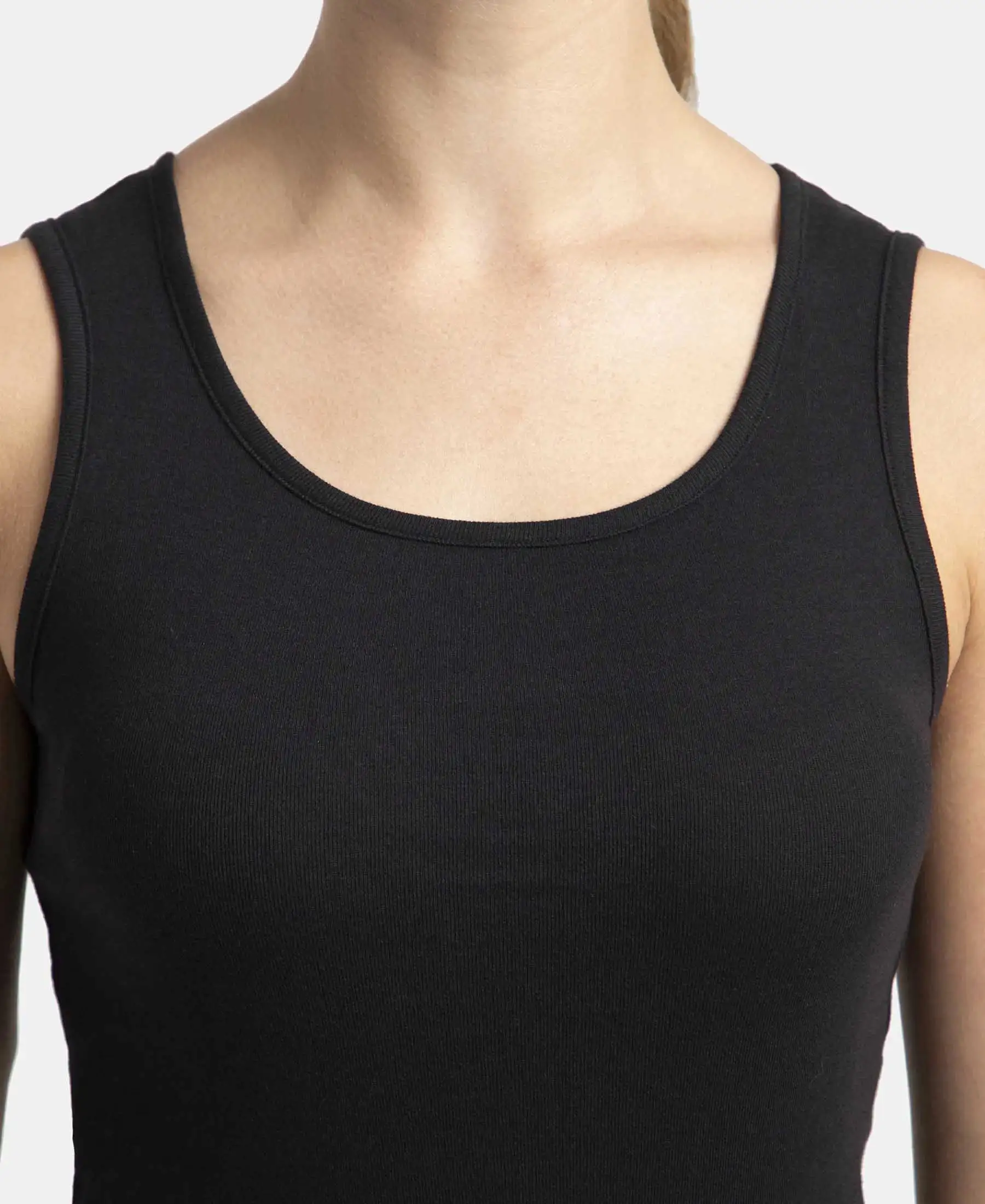 Super Combed Cotton Rib Fabric Slim Fit Solid Tank Top - Black - Image 6