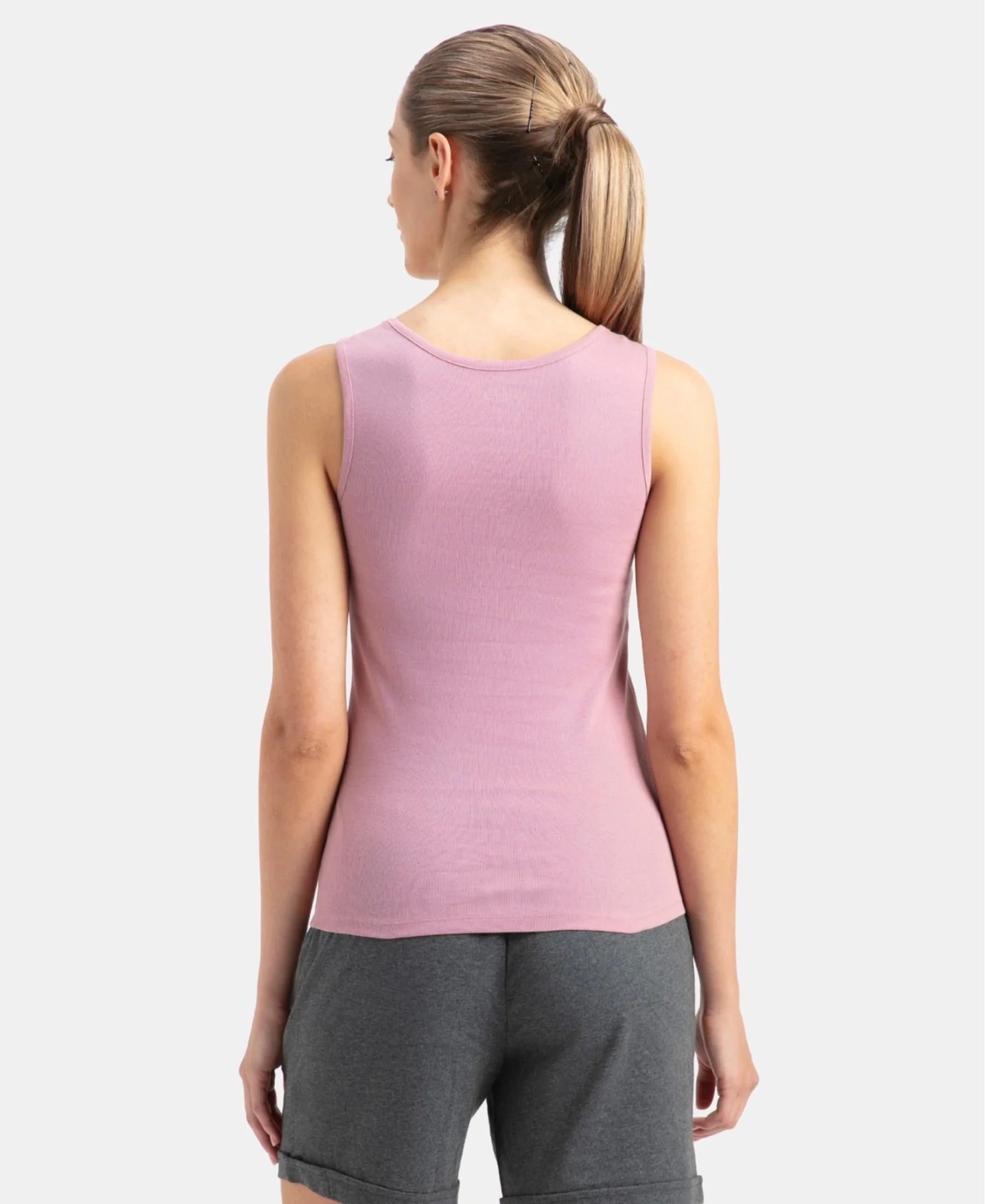 Super Combed Cotton Rib Fabric Slim Fit Solid Tank Top - Lilas - Image 3