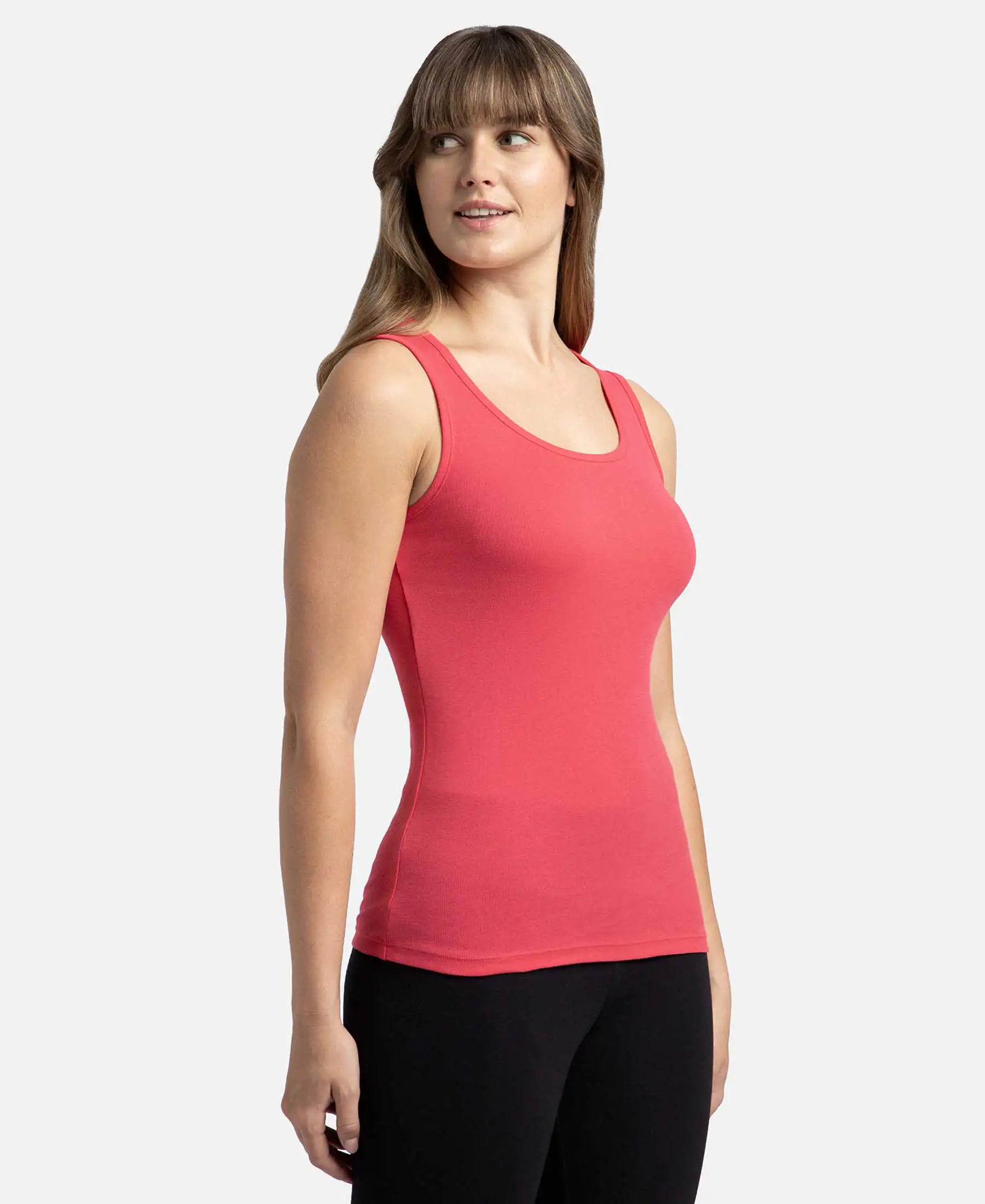 Super Combed Cotton Rib Fabric Slim Fit Solid Tank Top - Ruby - Image 2