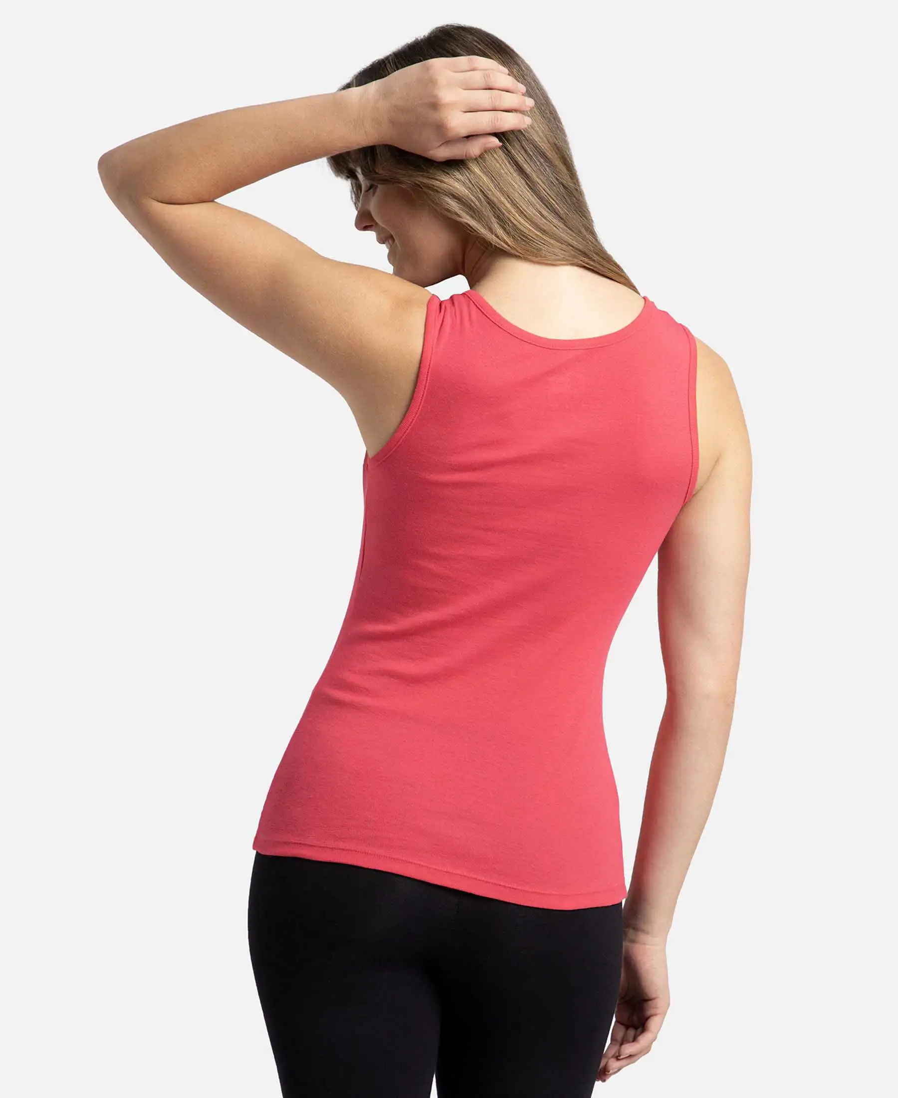 Super Combed Cotton Rib Fabric Slim Fit Solid Tank Top - Ruby - Image 3