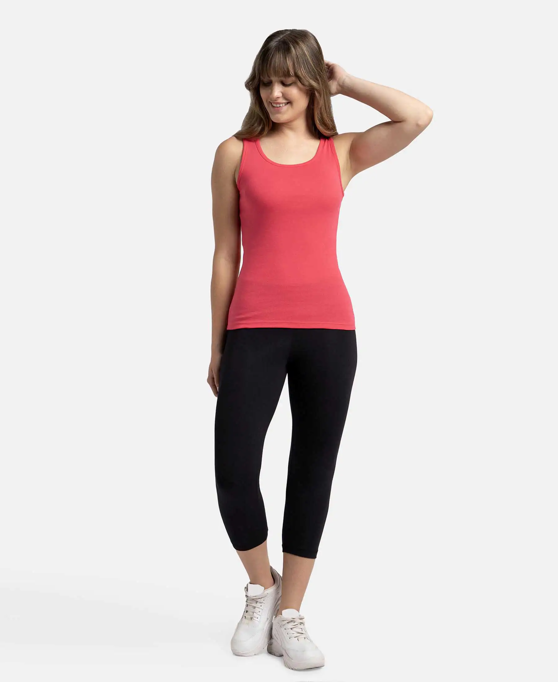 Super Combed Cotton Rib Fabric Slim Fit Solid Tank Top - Ruby - Image 4