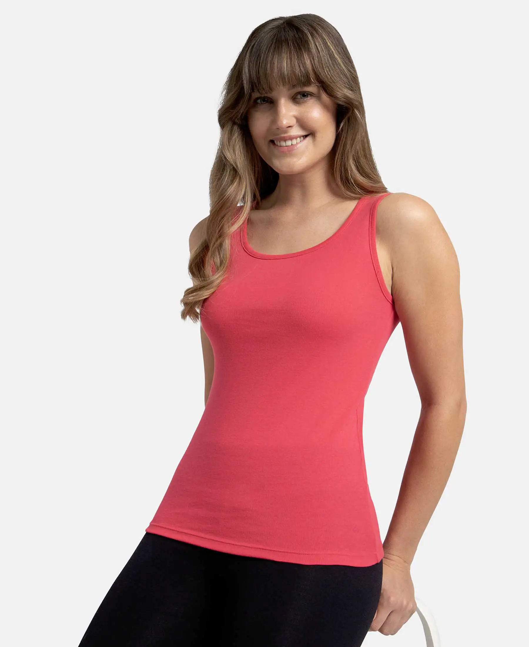 Super Combed Cotton Rib Fabric Slim Fit Solid Tank Top - Ruby - Image 5
