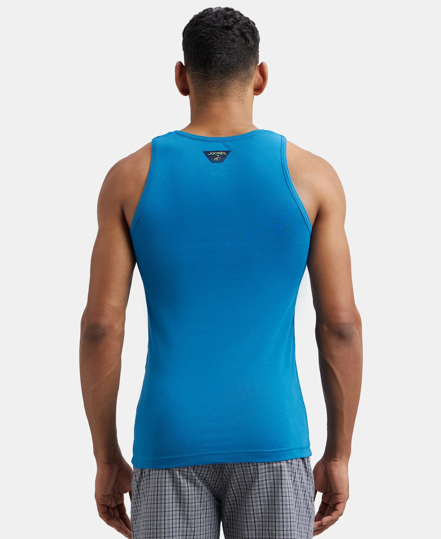 Super Combed Cotton Rib Round Neck Sleeveless Vest - Blue Saphire - Image 3