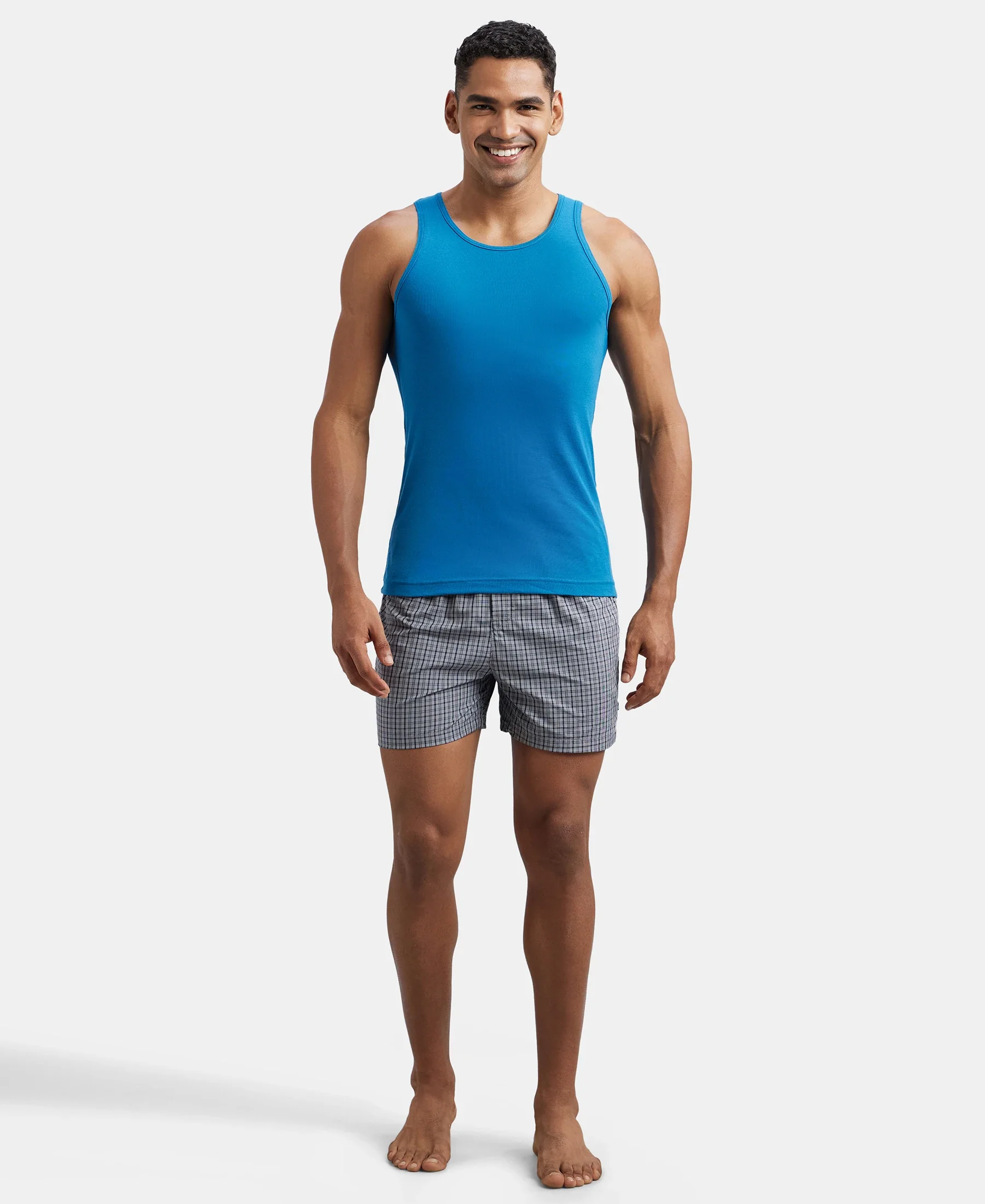 Super Combed Cotton Rib Round Neck Sleeveless Vest - Blue Saphire - Image 4