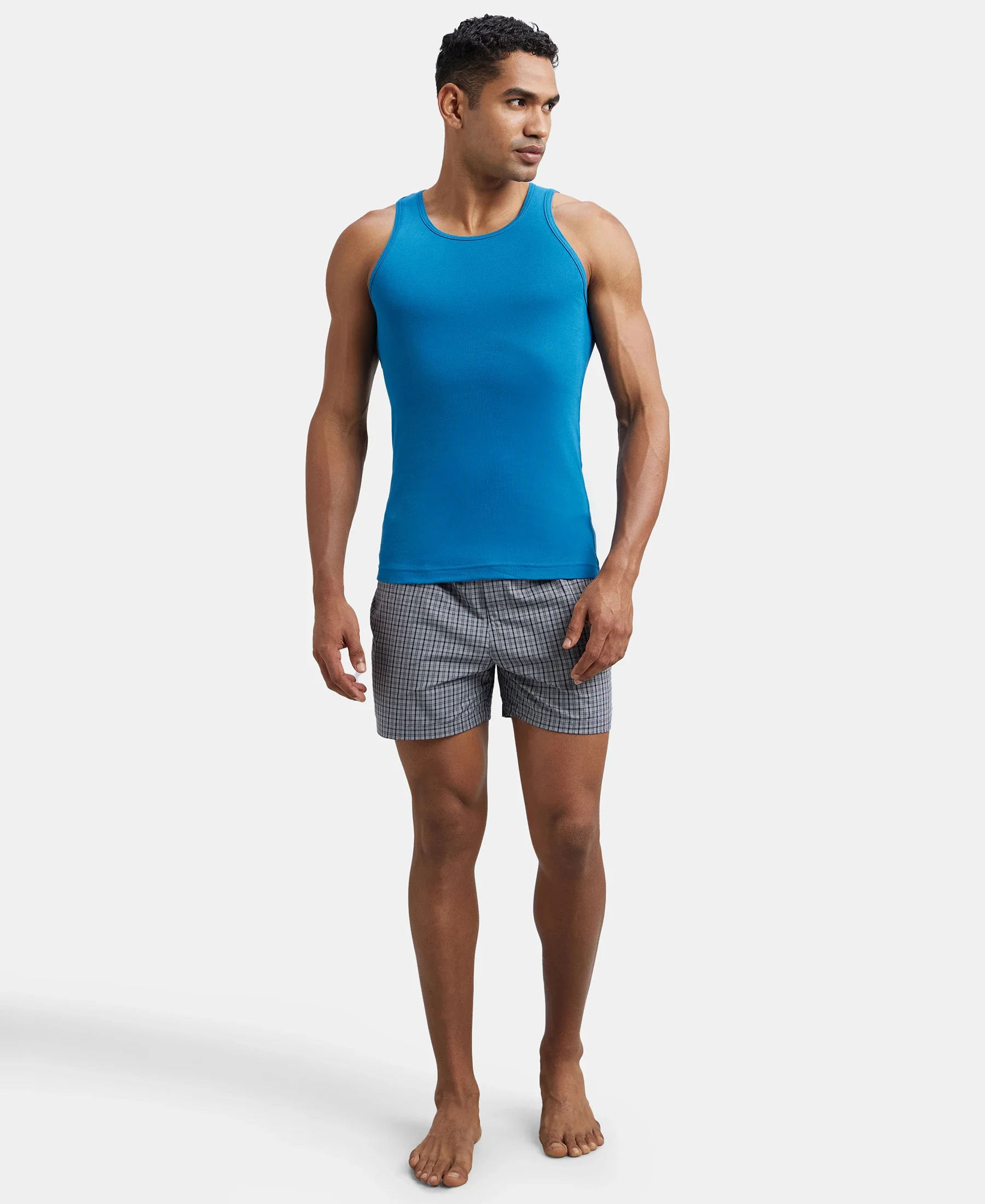 Super Combed Cotton Rib Round Neck Sleeveless Vest - Blue Saphire - Image 6