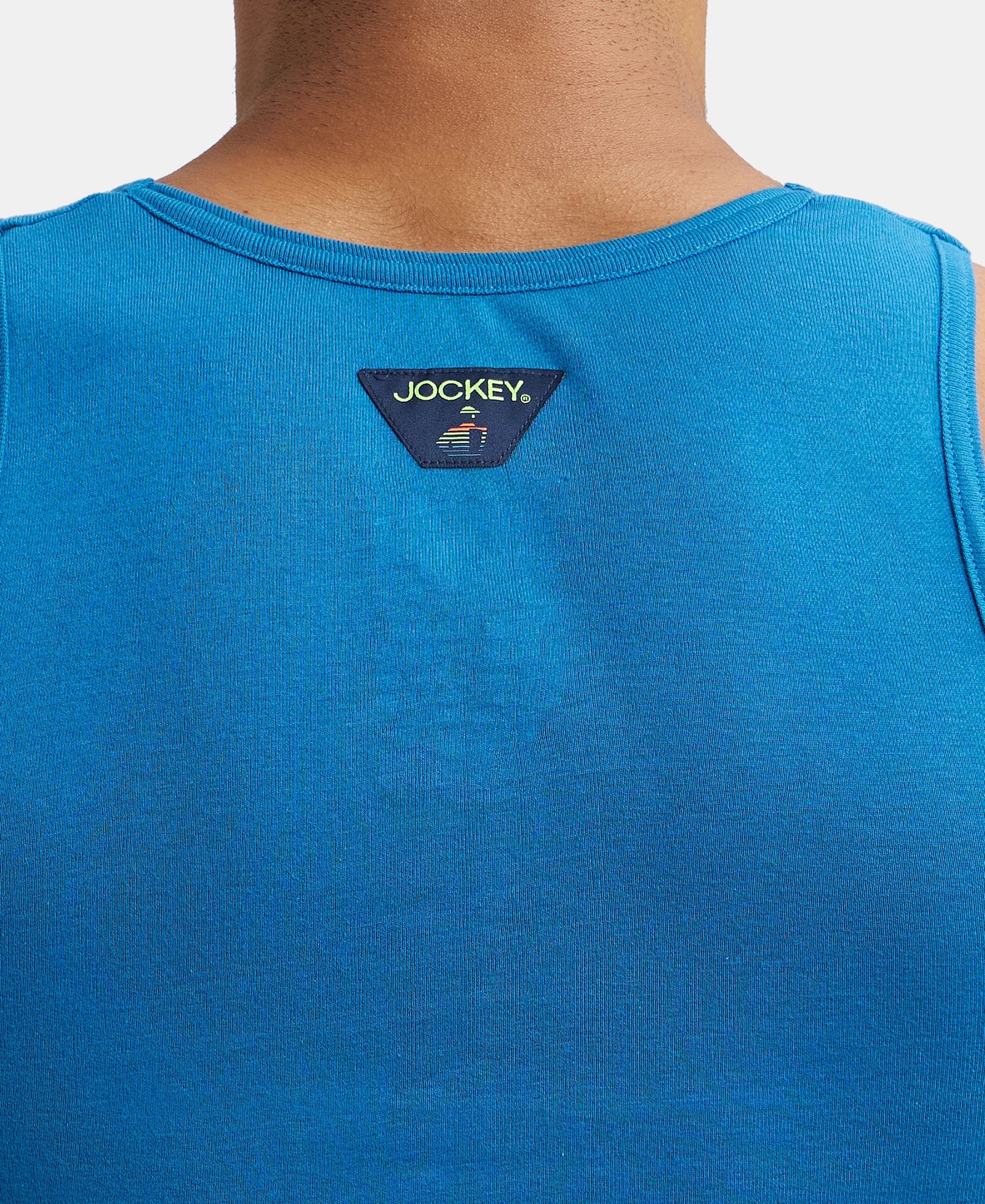 Super Combed Cotton Rib Round Neck Sleeveless Vest - Blue Saphire - Image 7