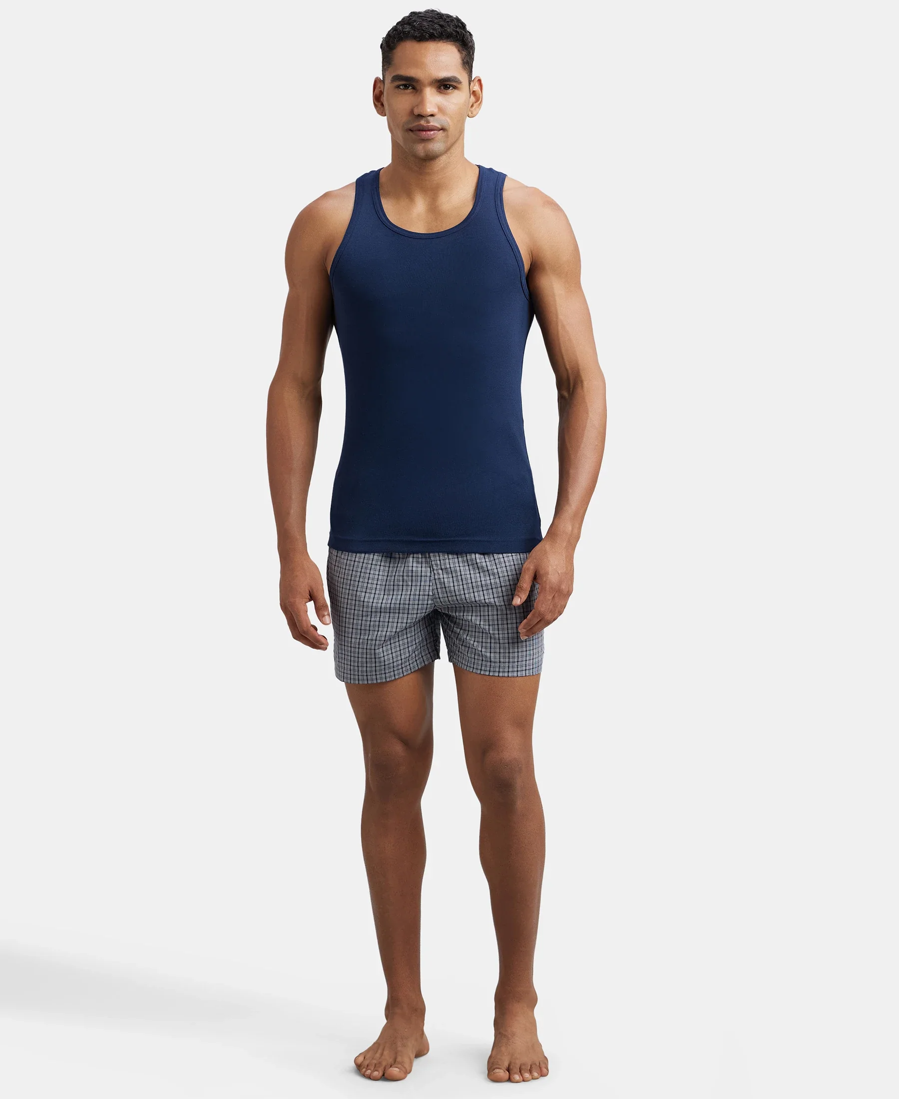 Super Combed Cotton Rib Round Neck Sleeveless Vest - Deep Navy - Image 4