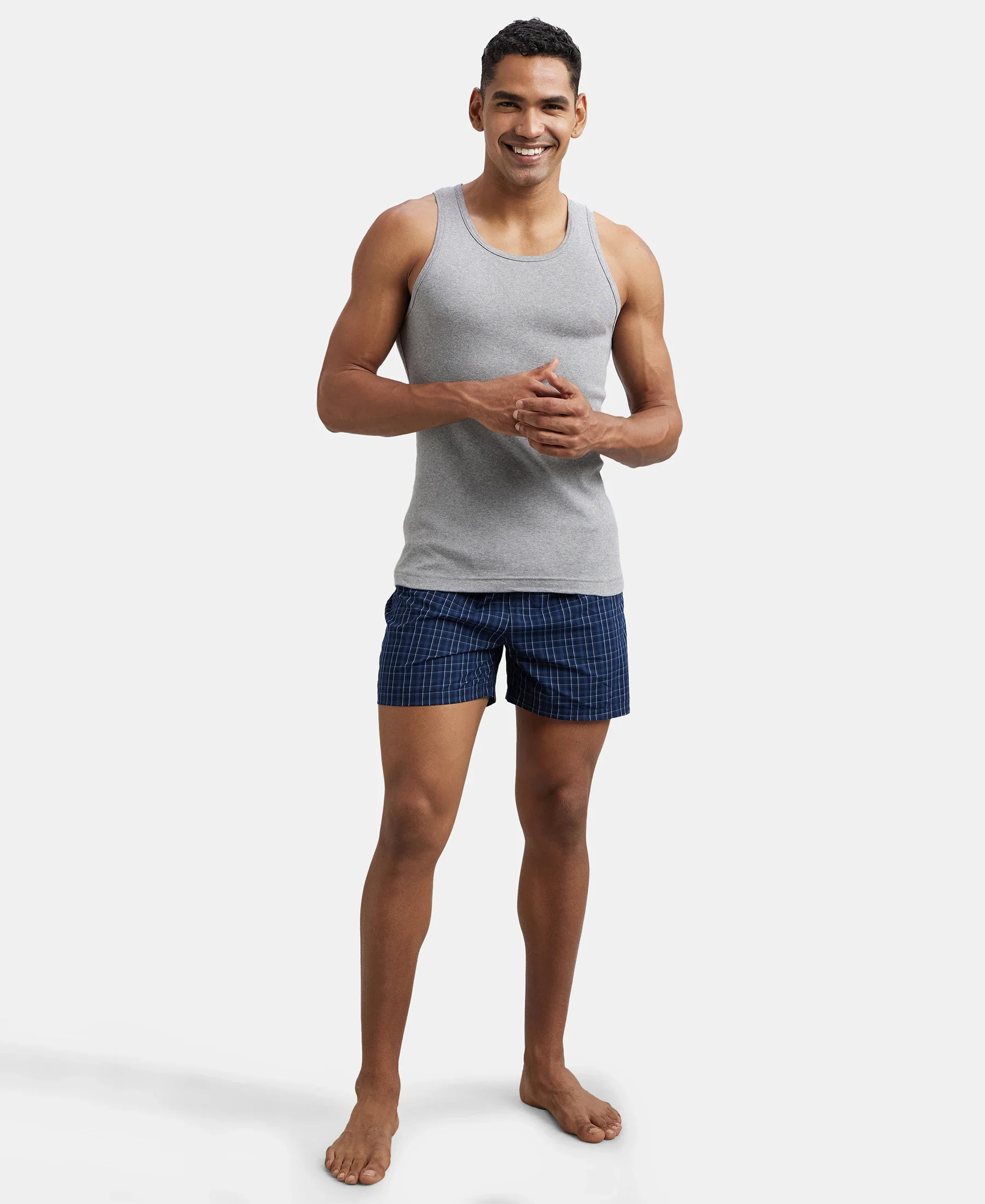 Super Combed Cotton Rib Round Neck Sleeveless Vest - Grey Melange & Teal Green - Image 6