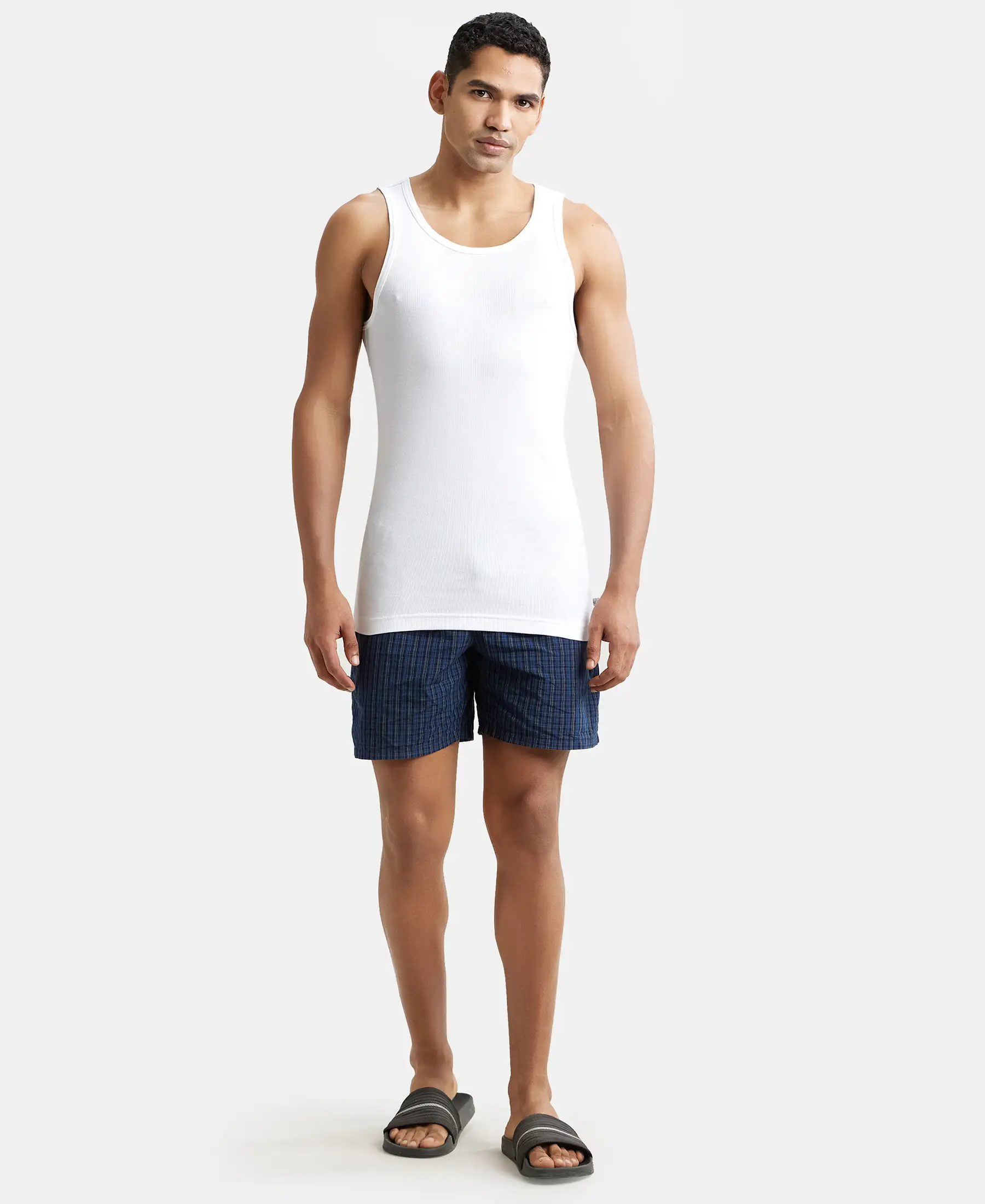 Super Combed Cotton Rib Round Neck Sleeveless Vest with StayFresh Properties - White - Image 4