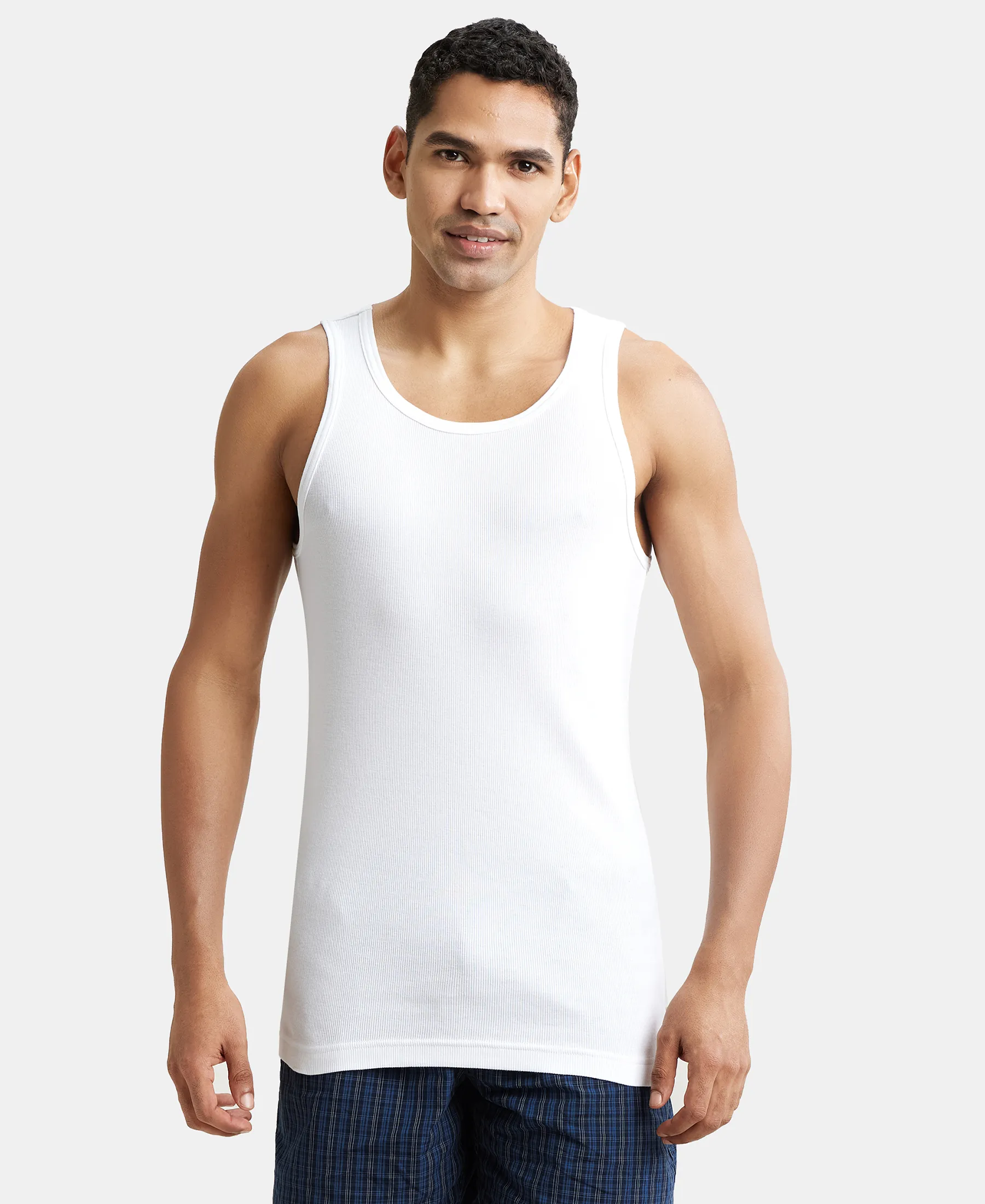 Super Combed Cotton Rib Round Neck Sleeveless Vest with StayFresh Properties - White (Pack of 3) - Image 2