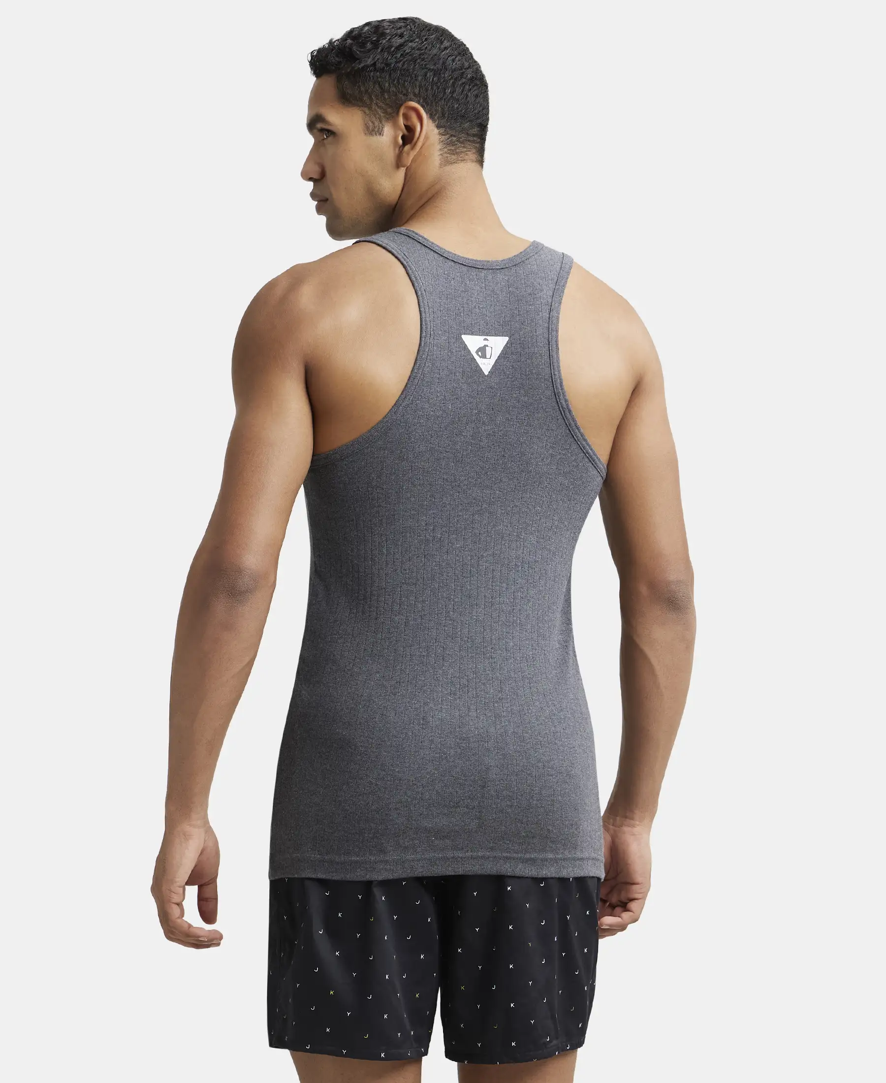 Super Combed Cotton Rib Round Neck with Racerback Gym Vest - Charcoal Melange - Image 3