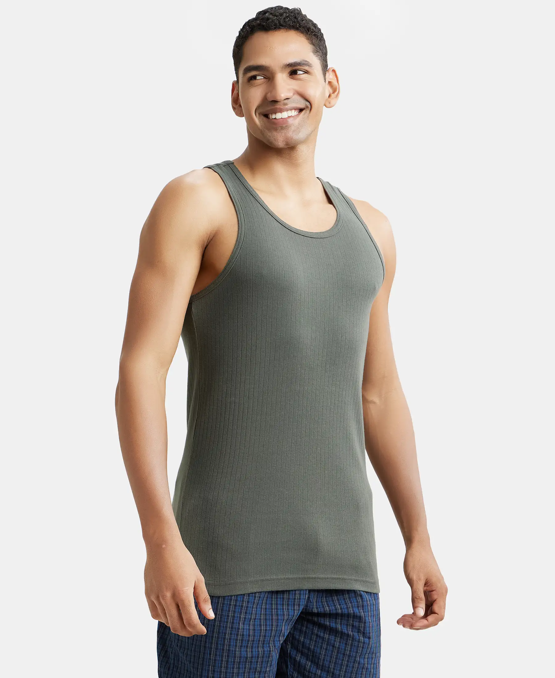 Super Combed Cotton Rib Round Neck with Racerback Gym Vest - Deep Olive - Image 2