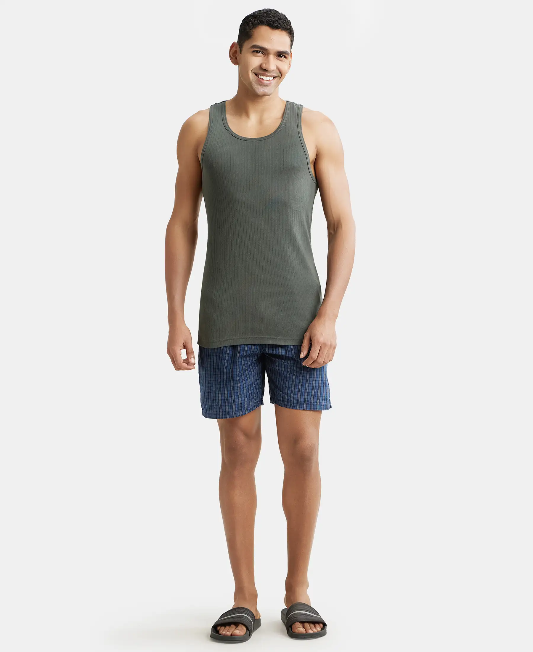 Super Combed Cotton Rib Round Neck with Racerback Gym Vest - Deep Olive - Image 4