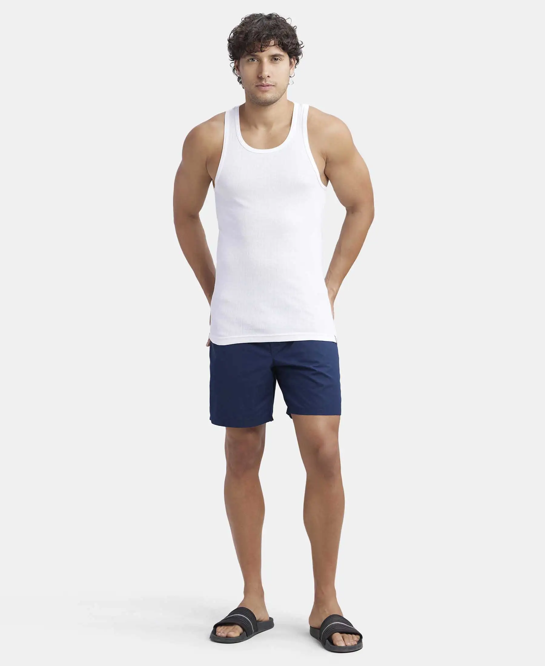 Super Combed Cotton Rib Round Neck with Racerback Gym Vest - White - Image 4